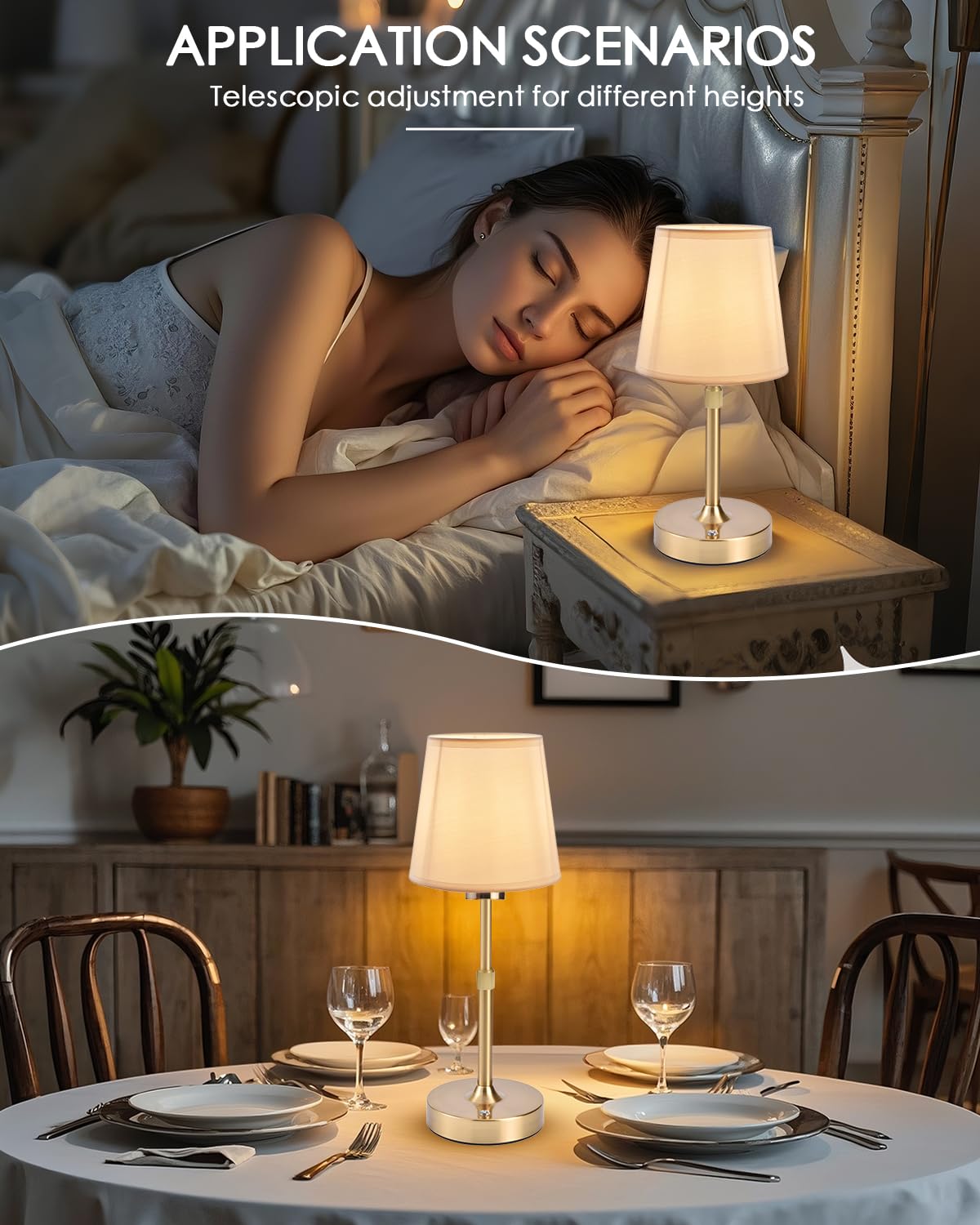 Cordless Table Lamps Rechargeable Wireless Touch Lamp for Living Room 5200mAh Battery Operated Lamp Small Gold LED Lamps for Kitchen Counter Home Bathroom Nightstand Shower Gifts for Dad Mom