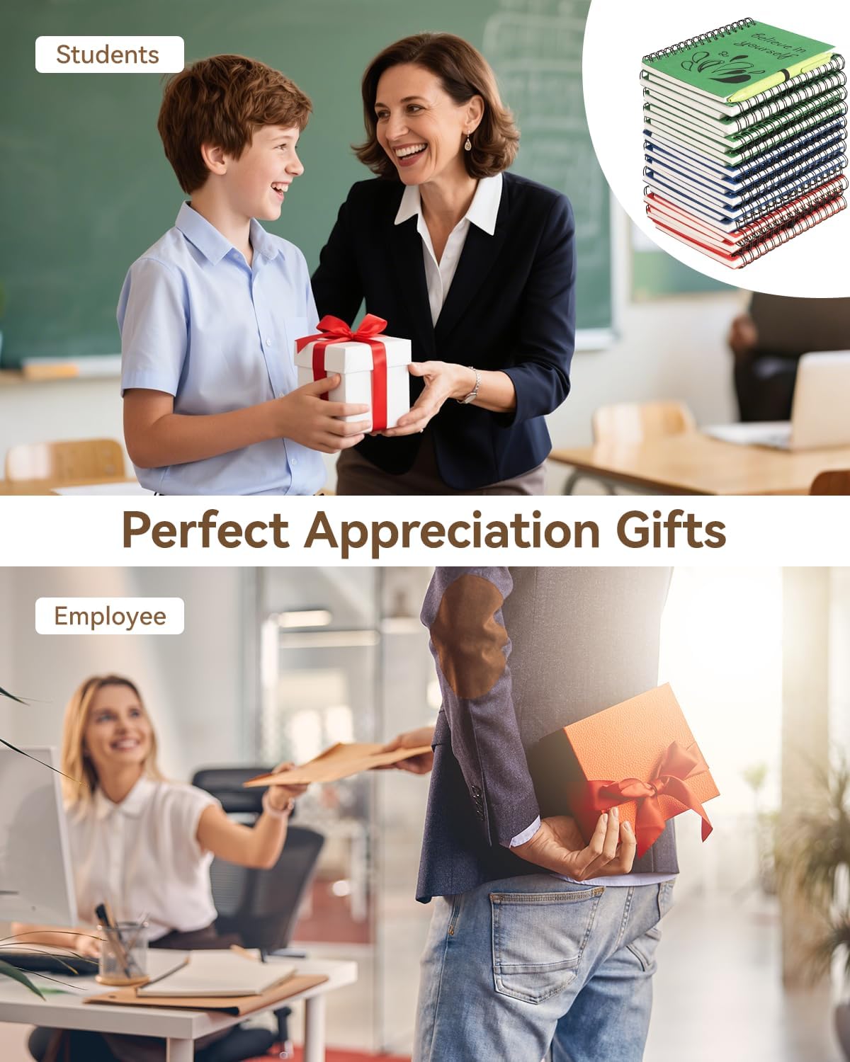 Dynta 50 Sets Small Spiral Notebook and Pen, 4x5.5 Inch Inspirational Journals Bulk, Appreciation Thank You Gifts for Coworkers, Teachers, Students, Family and Friends