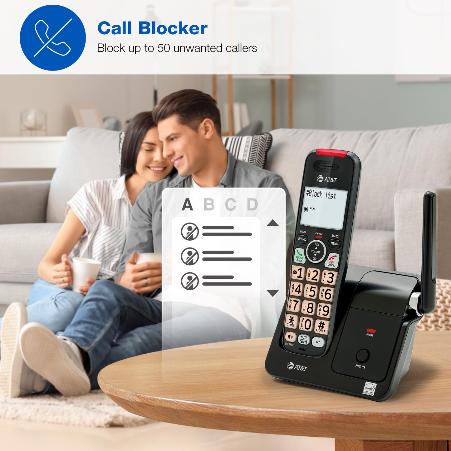 AT&T EL2131-21 2-Handset DECT 6.0 Cordless Phone with Call Blocker (50 Numbers), Caller ID, Speakerphone, Backlit Display & Keypad - Black