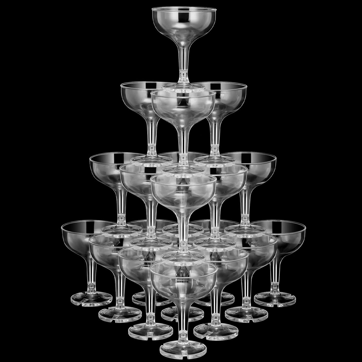 Zopeal 30 Pcs Champagne Coupe Glasses 5 oz Plastic Champagne Tower Disposable Martini Glasses Stackable Stemmed Margarita Coupe for Wedding Birthday Party Bar(Clear)