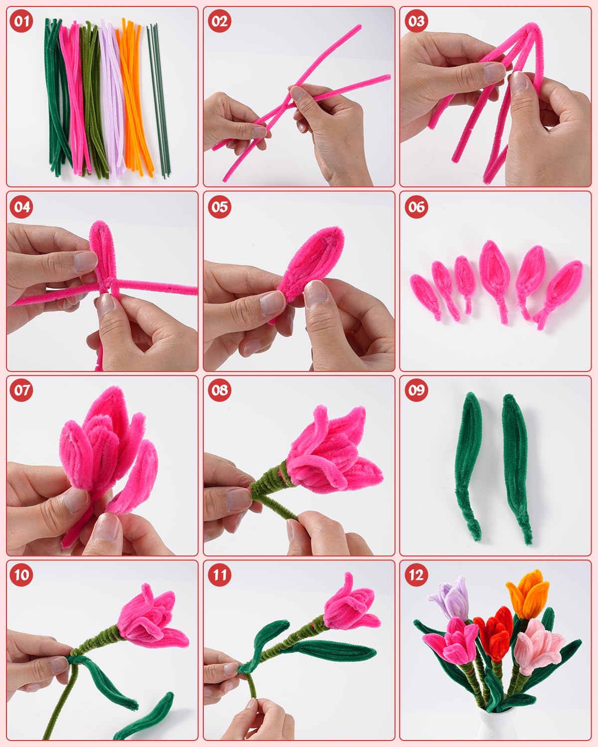 864PCS Pipe Cleaners Craft, Pipe Cleaners Flowers Kit with Handle, 13Colors Chenille Stems,Art and Craft Supplies