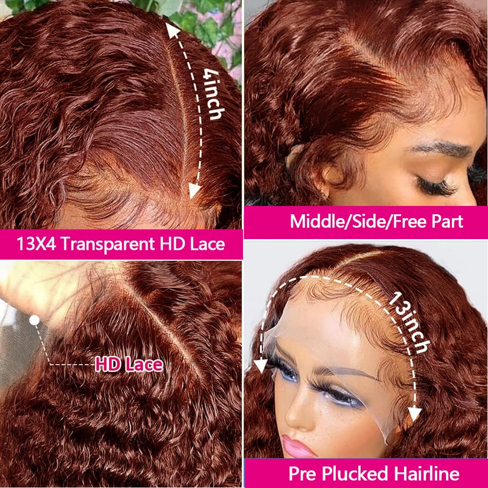 Siyun Show 13x4 Reddish Brown Deep Wave Lace Front Wigs Human Hair Wigs for Black Women 20 Inch