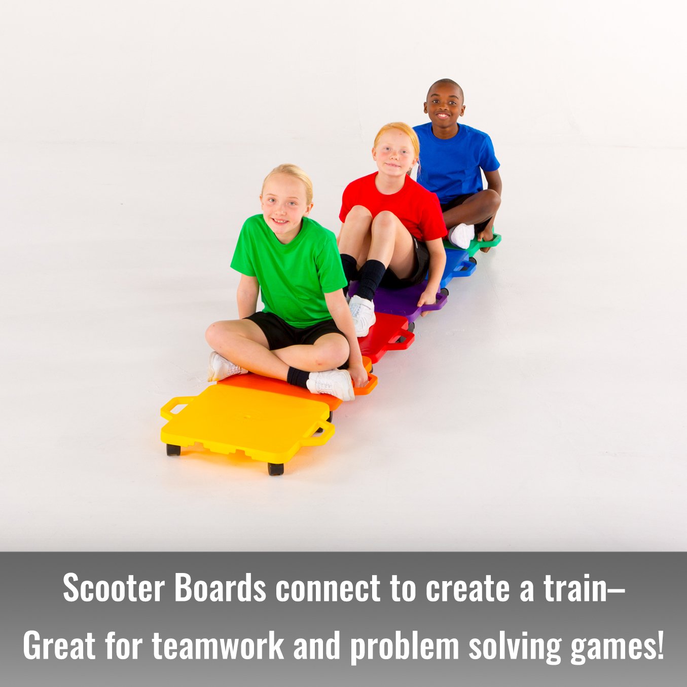 Cosom Scooter Board, 16 Inch Children's Sit & Scoot Board with 2 Inch Non-Marring Nylon Casters & Safety Guards for Physical Education Class, Sliding Boards with Safety Handles, Blue