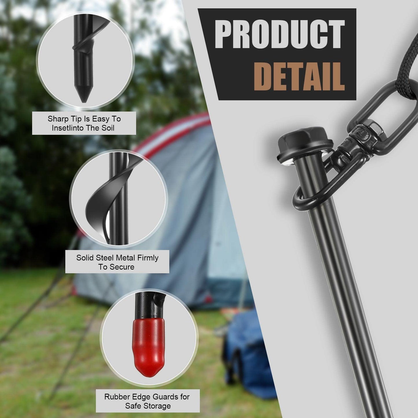 Reginary 12 Inch Ground Anchors Screw in Tent Stakes Heavy Duty Trampoline Anchors High Wind for Camping Canopy Carport Sheds Beach Sand Stakes Metal Swing Set(Black,12 Pcs)