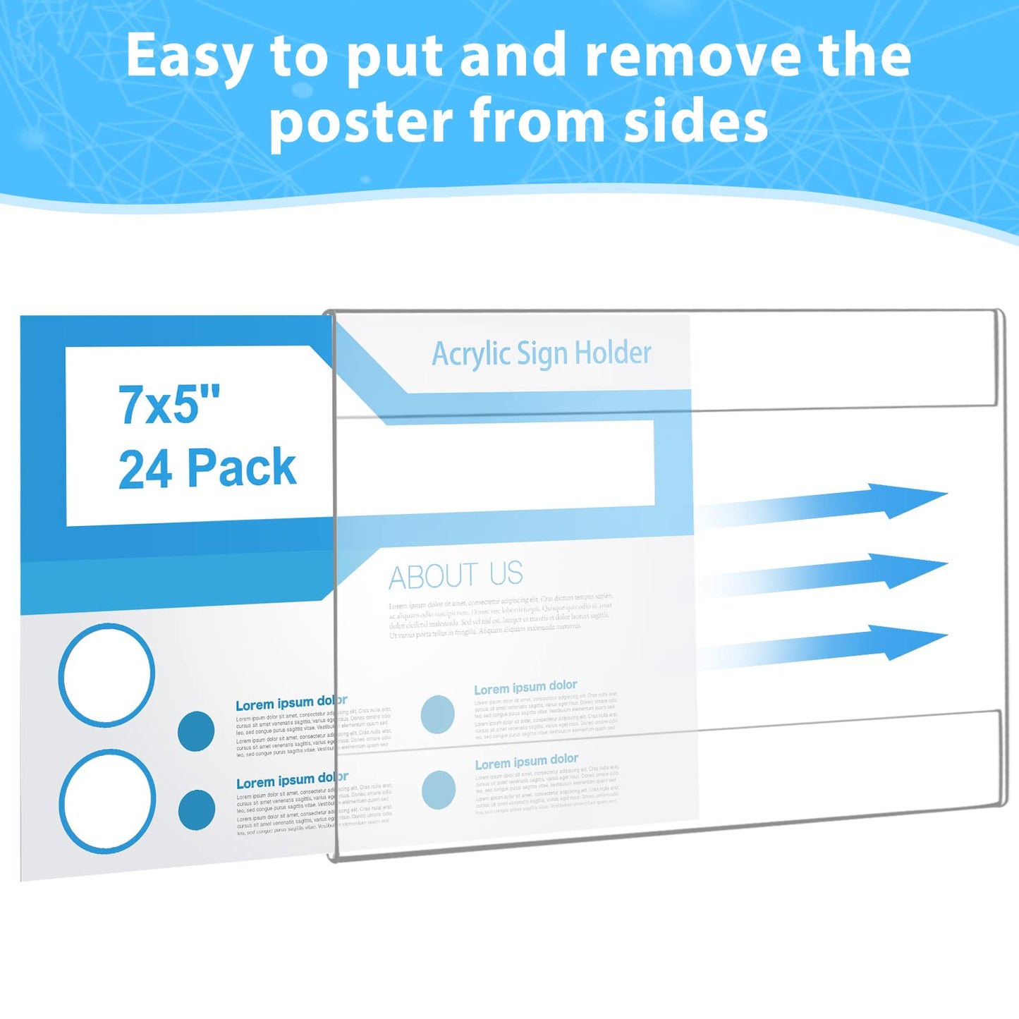 24 Pack Acrylic Wall Mounted Sign Holder Vertical Plastic Clear Frames No Drilling Wall Mounted Sign Holder with Adhesive Tape for Displaying Document Flyer Poster(Horizontal Style,5 x 7 Inch)