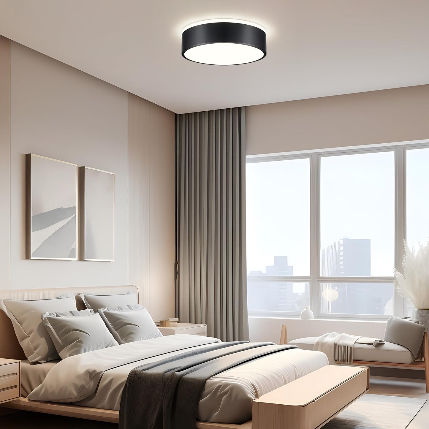 Dimmable Modern Flush Mount Ceiling Lights, Black 5CCT LED Ceiling Light Fixture, Minimalist Round Kitchen Lighting Fixtures for Bedroom, Laundry Room, Hallway, Entryway, 11.8 Inch