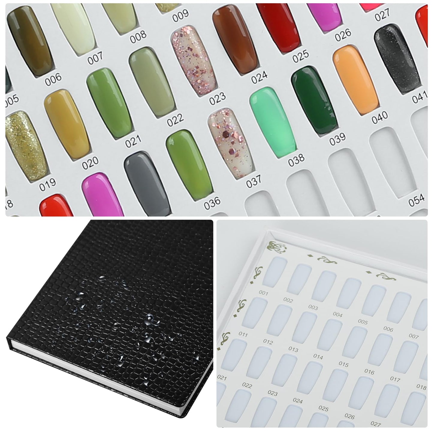 vnjaoi Professional 308 Nail Colors Chart with Number Labels, Black Nail Gel Polish Display Card Book, Nail Art Salon Display Booklet, Nail Color Swatches Nail Practice Card Design Board
