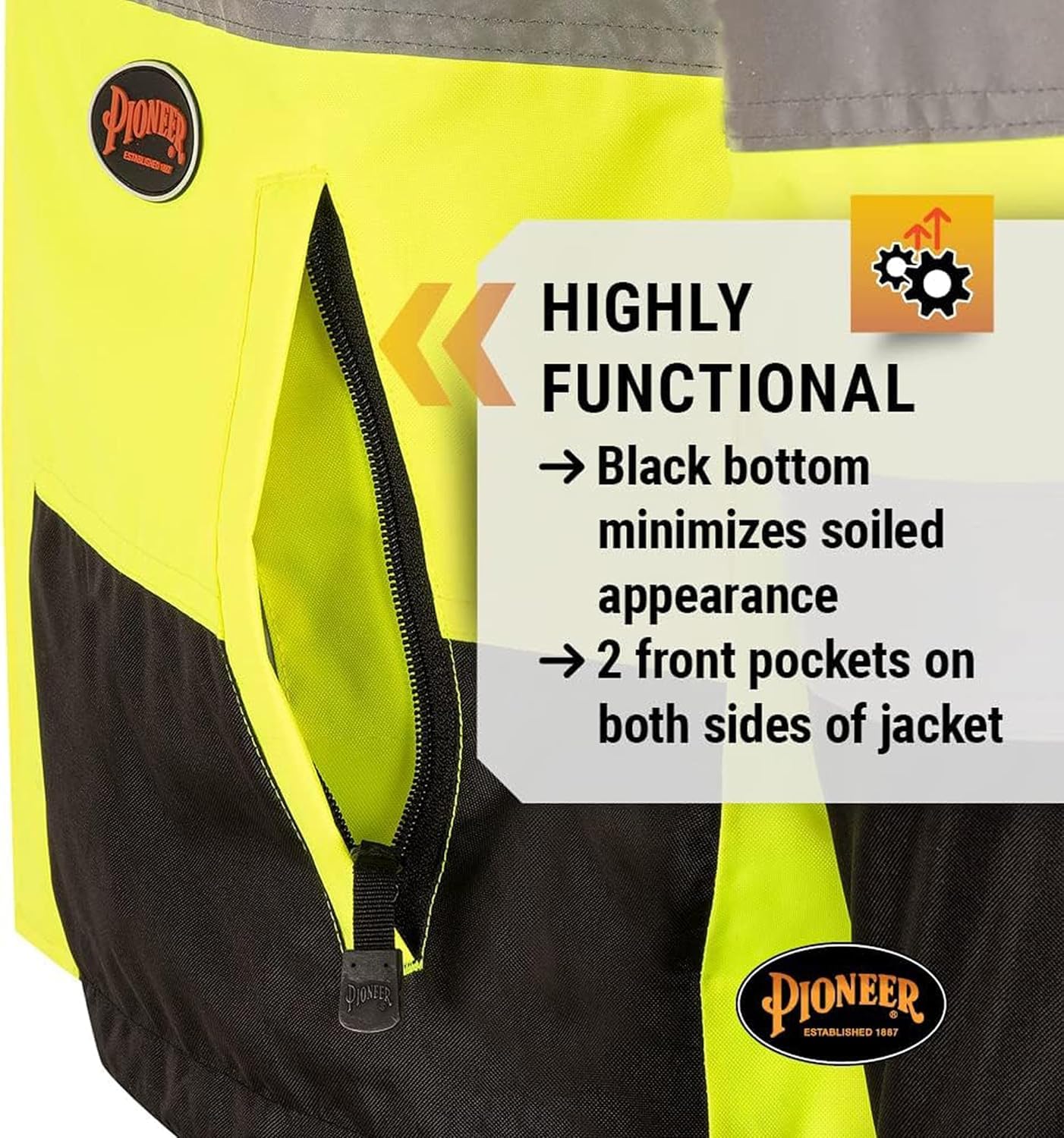Pioneer Hi Vis 2-in-1 Safety Rain Jacket for Men & Women - Reverses to Black Puffer - Reflective Waterproof Gear - Class 3
