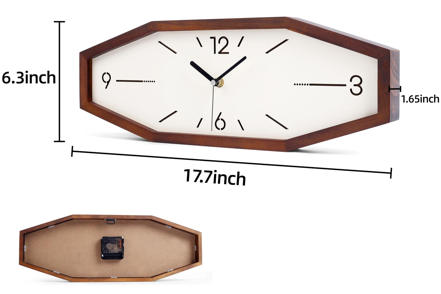 DaguyS Wooden Retro Wall Clocks, 18 Inches Square Clocks Rectangular Wall Clock Battery Operated Silent Non-Ticking, for Kitchen Living Room Office Home Desk Bedroom (Brown)