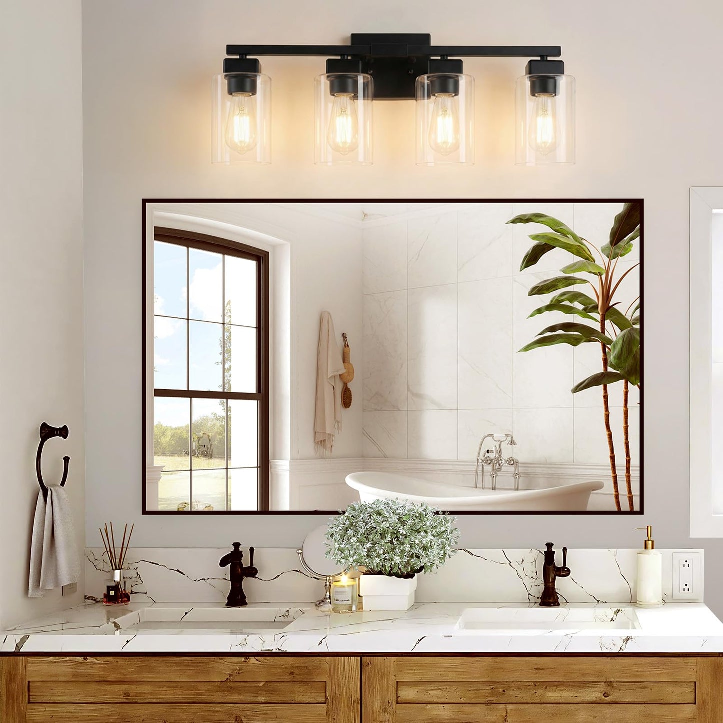 BesLowe 27" 4-Light Bathroom Light Fixture, Modern Black Bathroom Vanity Light, Bathroom Lighting Fixtures Over Mirror, Matte Black Wall Lamp, Wall Lights for Living Room Bedroom Hallway