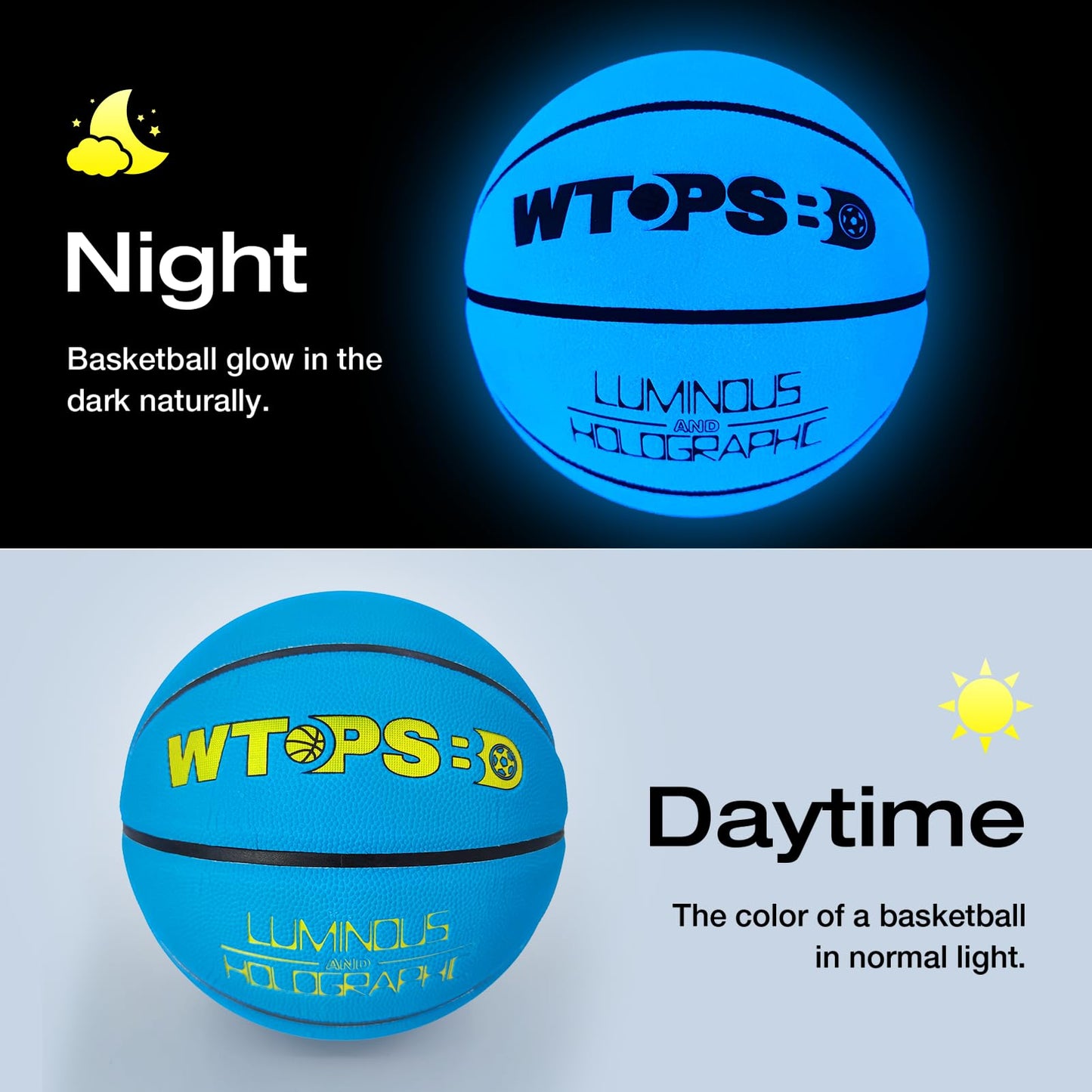 WTOPSBO Glow in The Dark Basketball Size 6 Blue