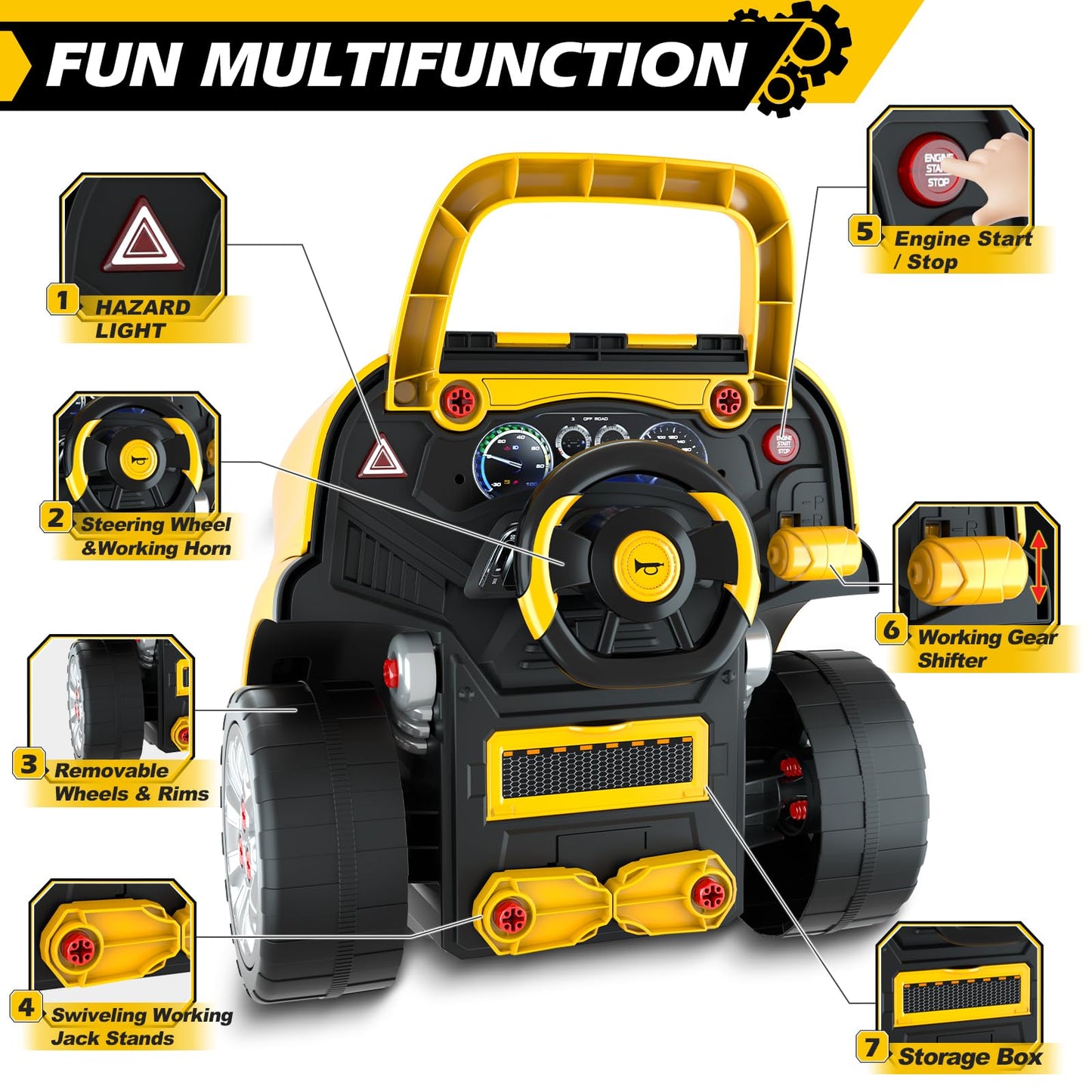 Jumlys Toys for 3, 4, 5, 6, 7, 8 Years Old Boys, Large Truck Engine Toys for Kids 3-5, 5-8 Years Old, Mechanic Repair Set for Boys, Big Truck Builder Kit, Ideal Christmas, Birthday Gifts