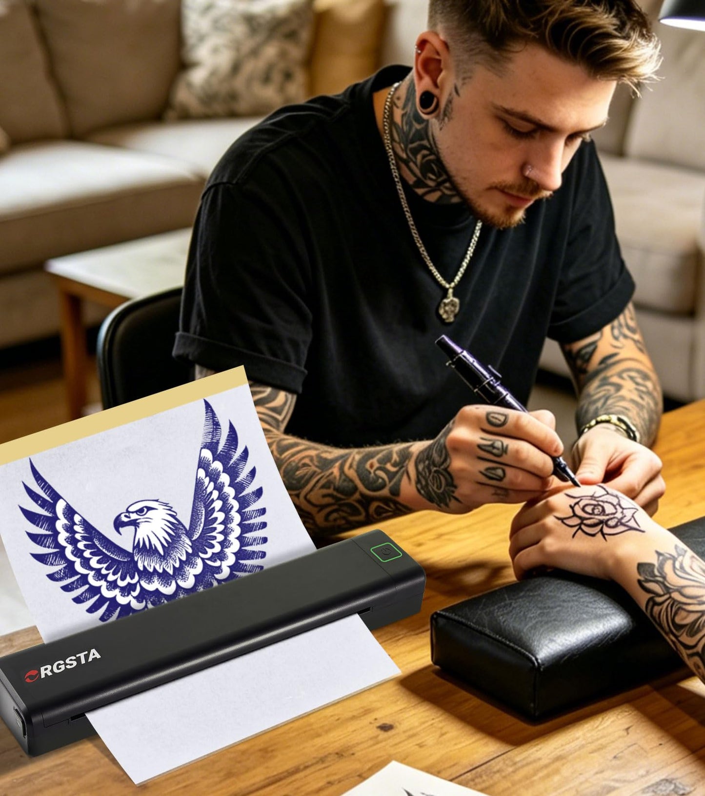 ORGSTA Tattoo Stencil Printer, Wireless Thermal Tattoo Printer with 10pcs Transfer Paper, Compatible with Phone/Tablet/PC, Tattoo Supplies for Tattoo Artists & Beginner - S008