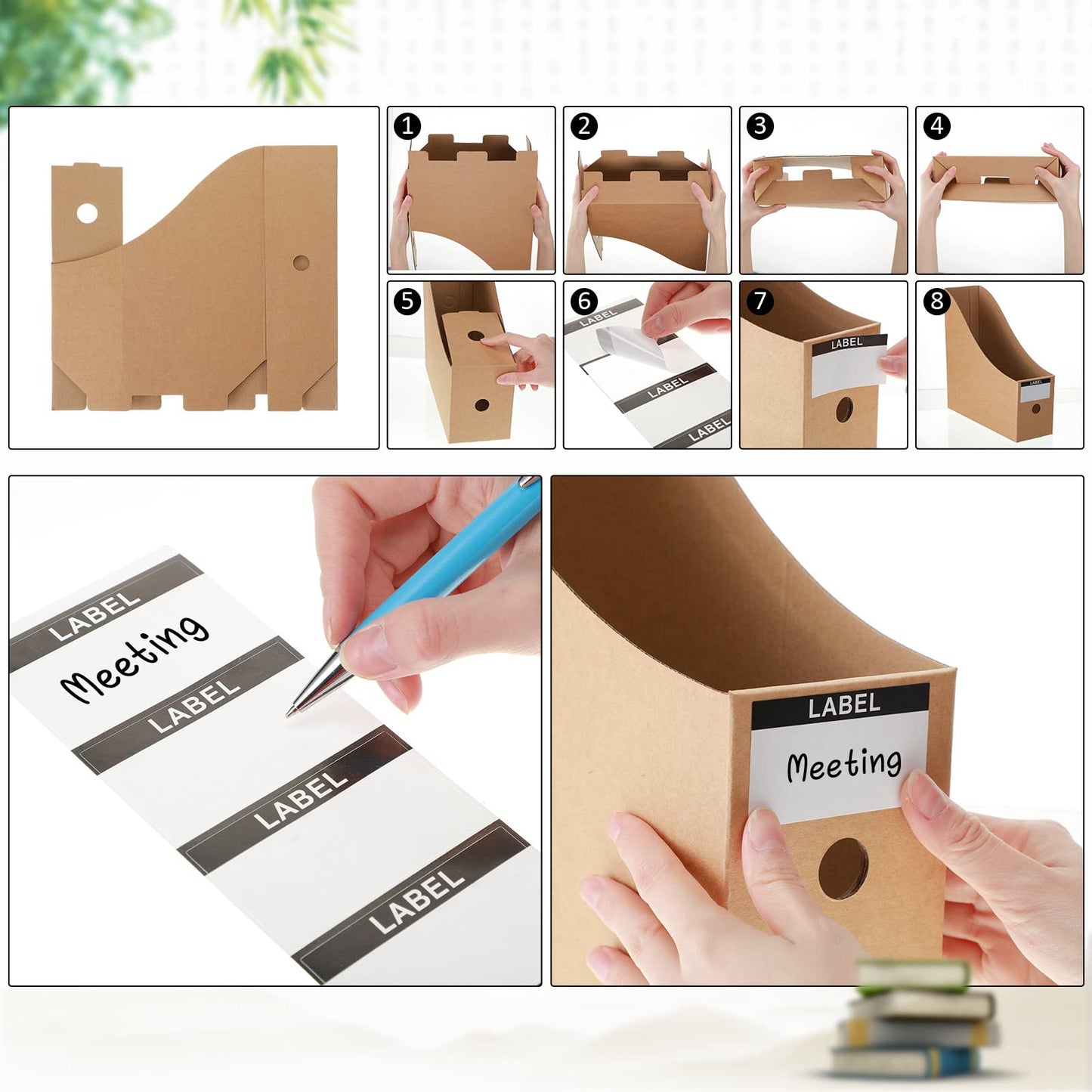 Geyee 50 Pcs Cardboard Magazine Holder Magazine File Holder Magazine Storage Box Document Magazine File Organizer with 50 Pcs Labels for School Office Home Supplies, Brown