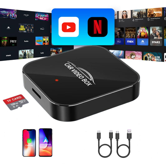 5-in-1 Wireless CarPlay Adapter with Netflix/YouTube/TF, Android Auto & Carplay Adapter with USB-A and USB-C Cables,Convert Wired to Wireless Apple Dongle, Magic Video Ai Box Car Play for iOS 10+