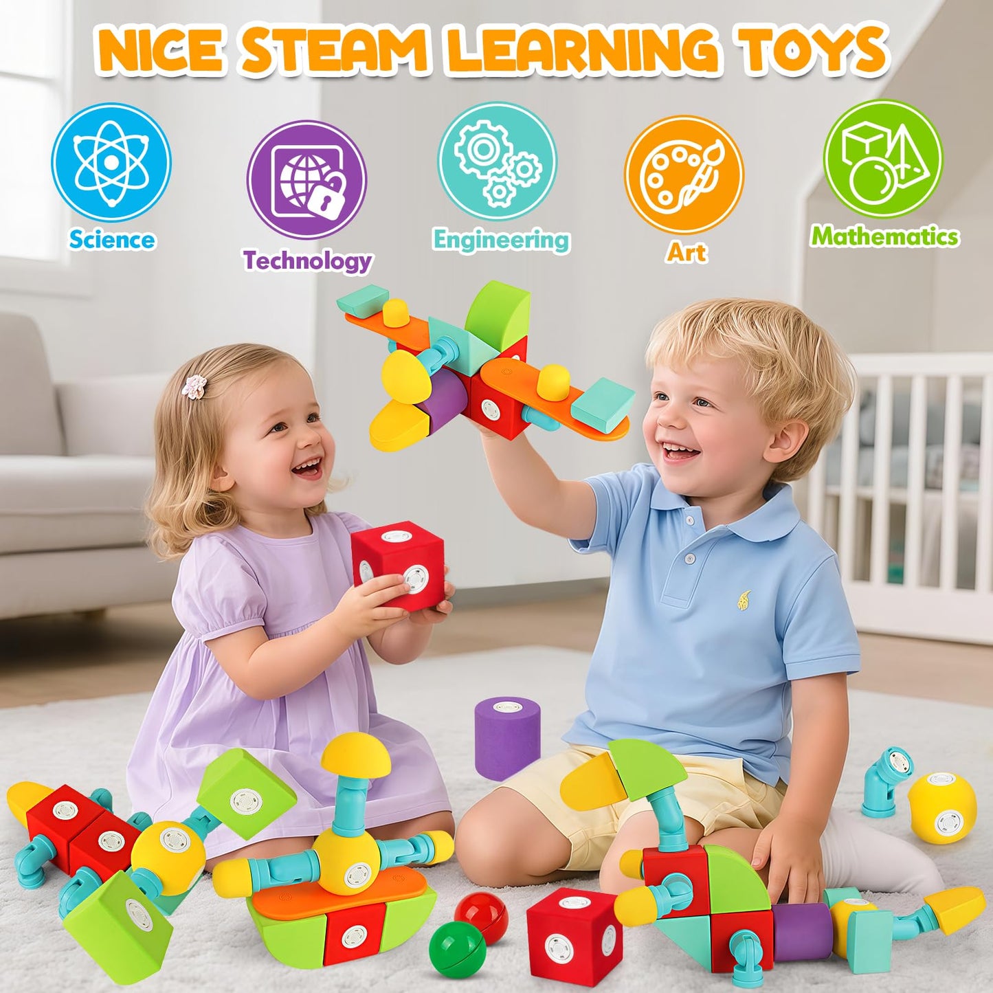 Hodurgyi 26 PCS Magnetic Foam Blocks for Kids, Large Magnetic Building Blocks for Toddlers 3+, Kids Bath Toys and Preschool STEM Educational Toys, Birthday for Boys & Girls 3 4 5 6+ Years Old