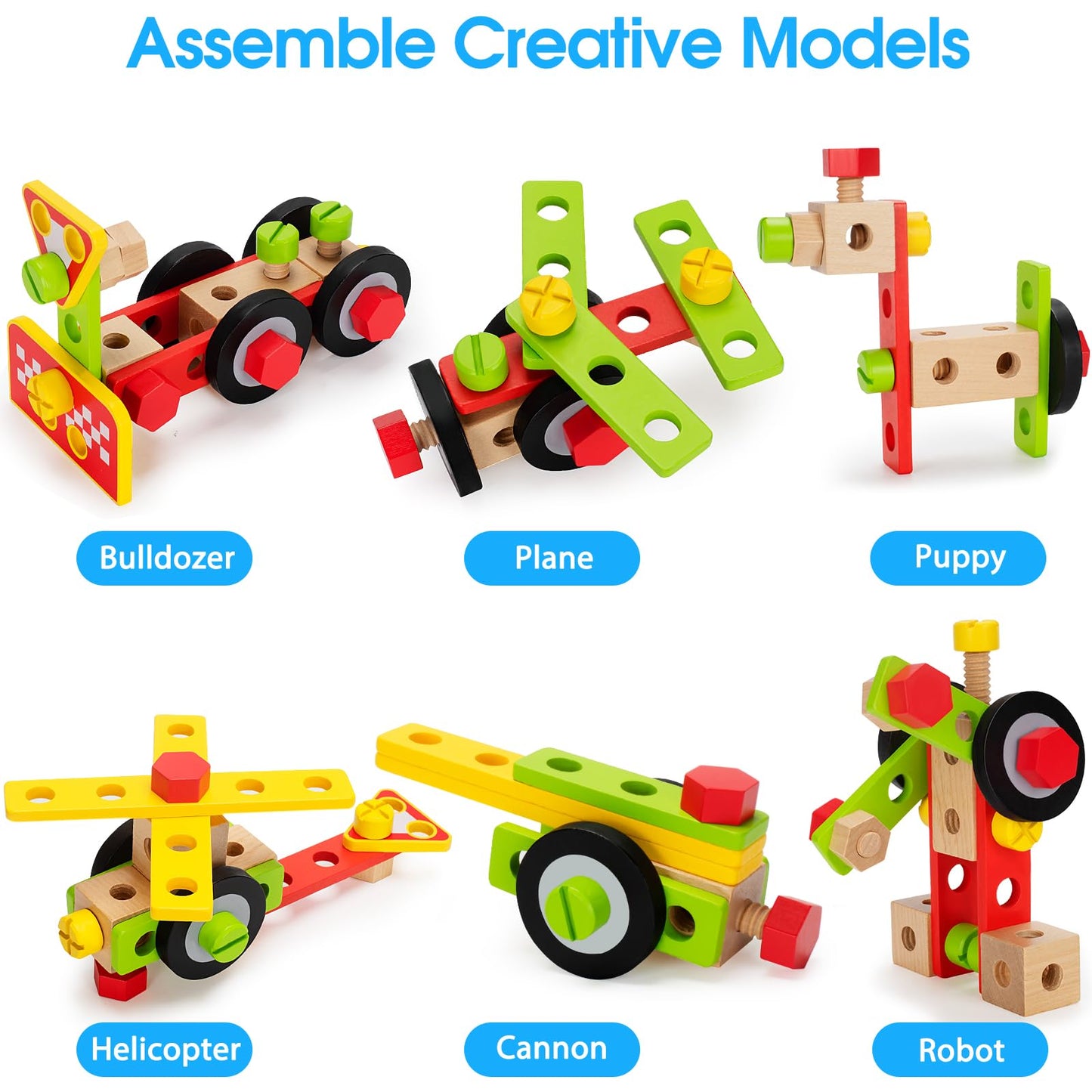 Kids Tool Set with Drill, Montessori Toys for 3 4 5 Year Old Kids, 44 Wooden Tool Kits for Toddlers, Box Included, Educational Building Toy