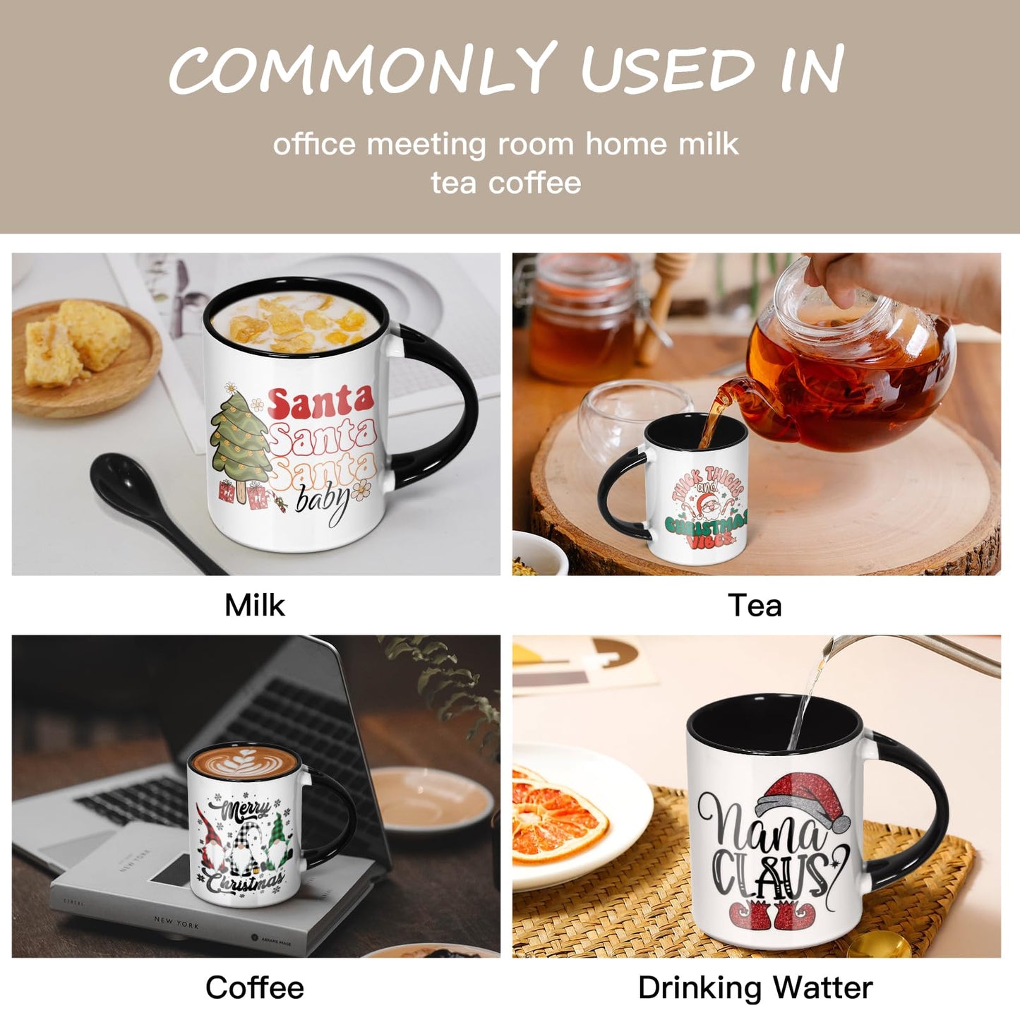 AGH Sublimation Coffee Mugs Blank 11 oz, White Straight Ceramic Cups with Pink Black White Red Interior, Handle, Spoon, Bulk Bundle Set of 12