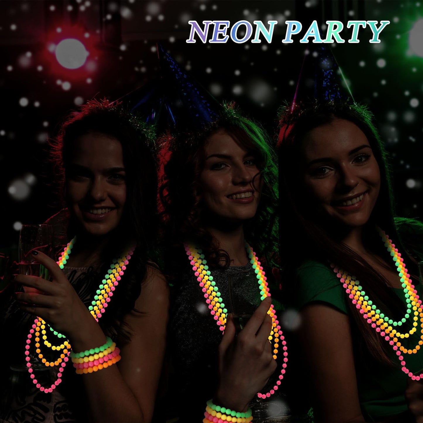 Tondiamo 72pcs Neon Bead Necklaces Bracelet, 80s Women Costume Accessories Set Glow in The Dark UV Bead Necklaces Bracelet Glow Party Supplies for Concert Halloween Mardi Gras Party Supplies