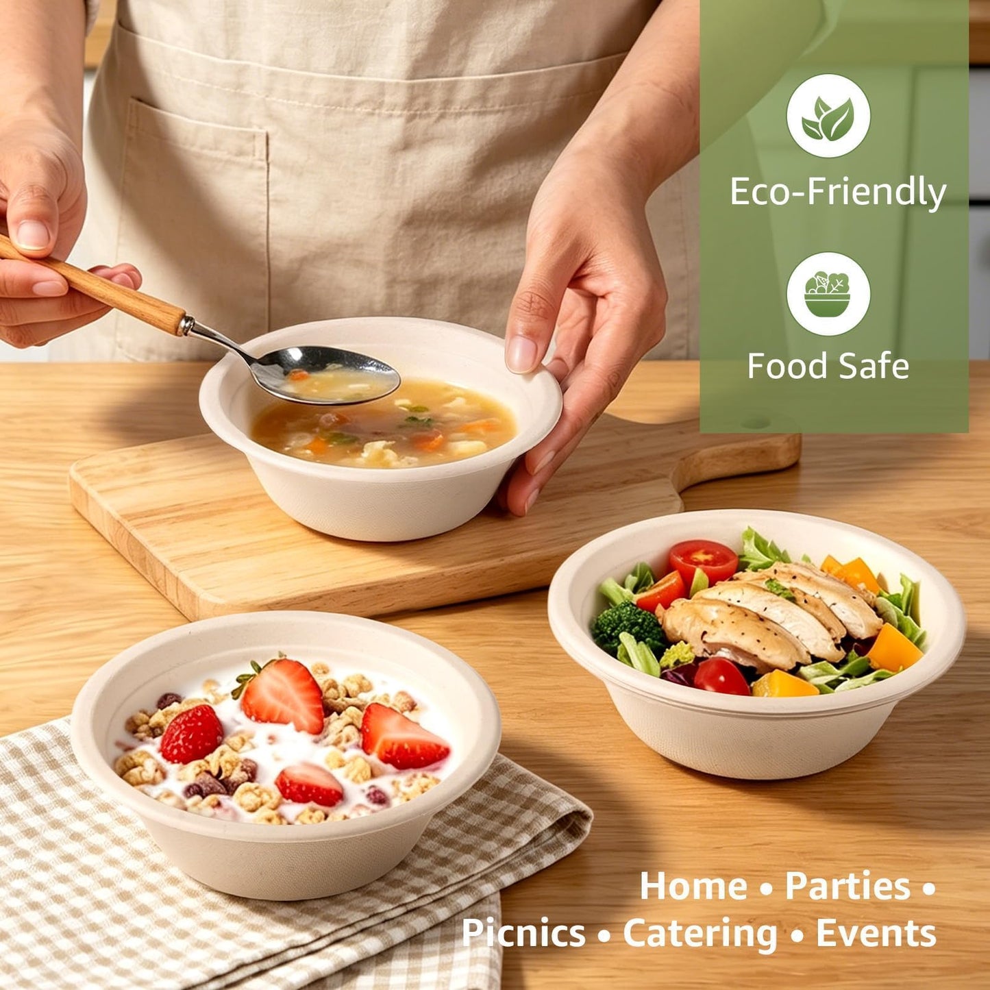 Lzerking 12oz Paper Bowls, 400 Pack - Disposable Compostable Bowls for Parties, Desserts | Microwave & Freezer Safe