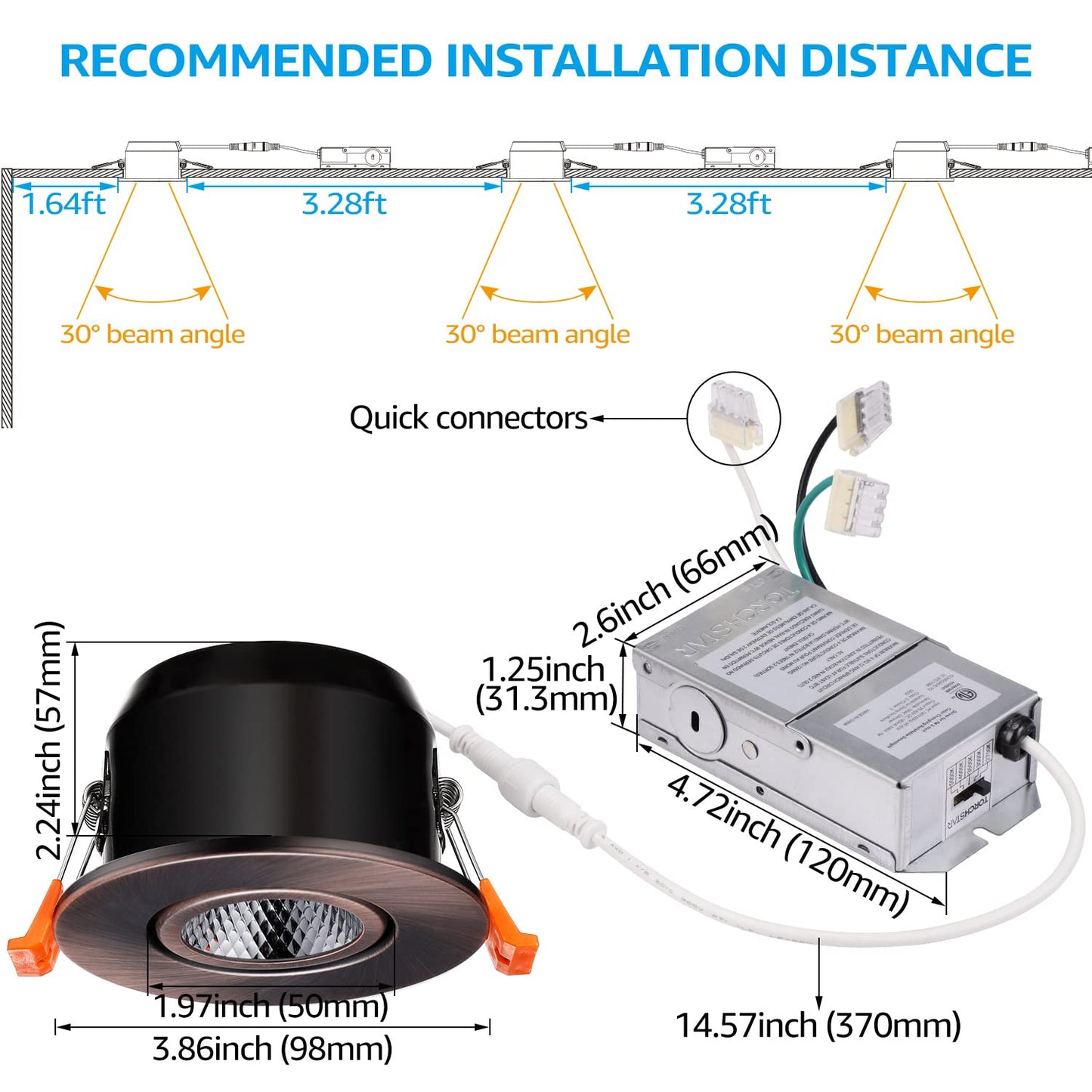TORCHSTAR 5CCT 3 Inch Gimbal LED Recessed Light, CRI90+ Dimmable Swivel Adjustable Eyeball Downlight, Airtight IC, 2700K3000K3500K4000K5000K, Canless LED Ceiling Light, Oil Rubbed, Pack of 6