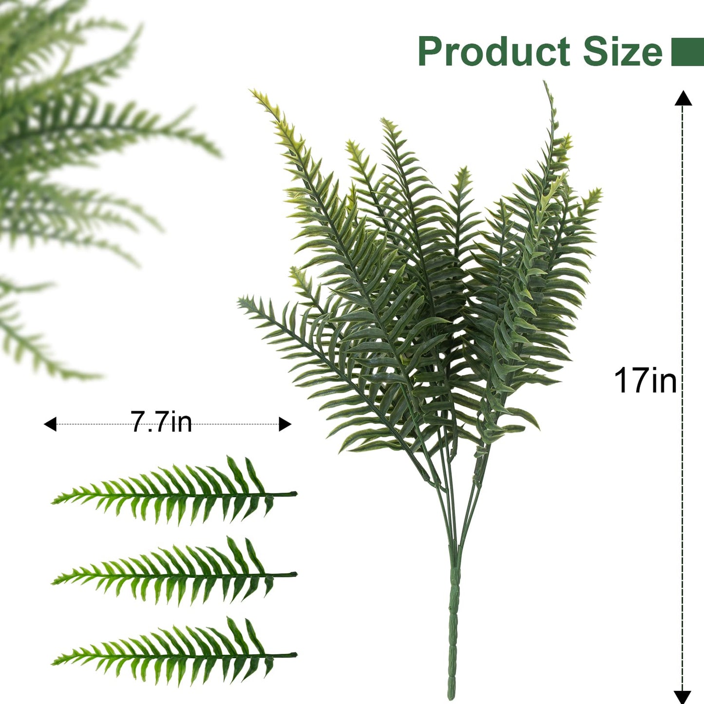 lovemoon 24 Pcs Fake Ferns for Outdoors UV Resistant Faux Fern Plants, Artificial Greenery Fern Bushes for Indoor Garden, Porch & Patio Greenery Decor (24, Green)