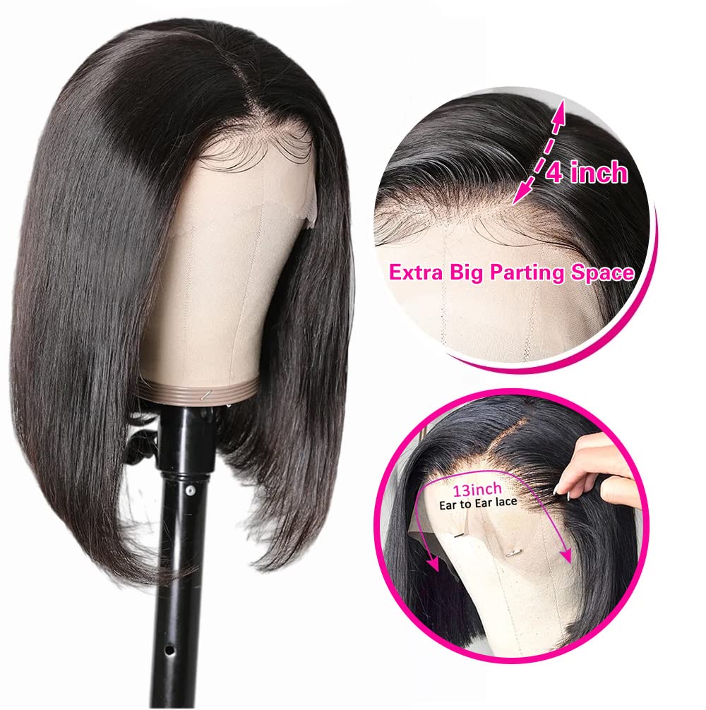 Qangelabeauty Short Bob Wig Human Hair 13x4 Frontal Bob Wigs Human Hair Pre Plucked wigs for Black Women Bob Lace Front Wigs Human Hair 10 Inch 180% Density with Baby Hair Natural Color