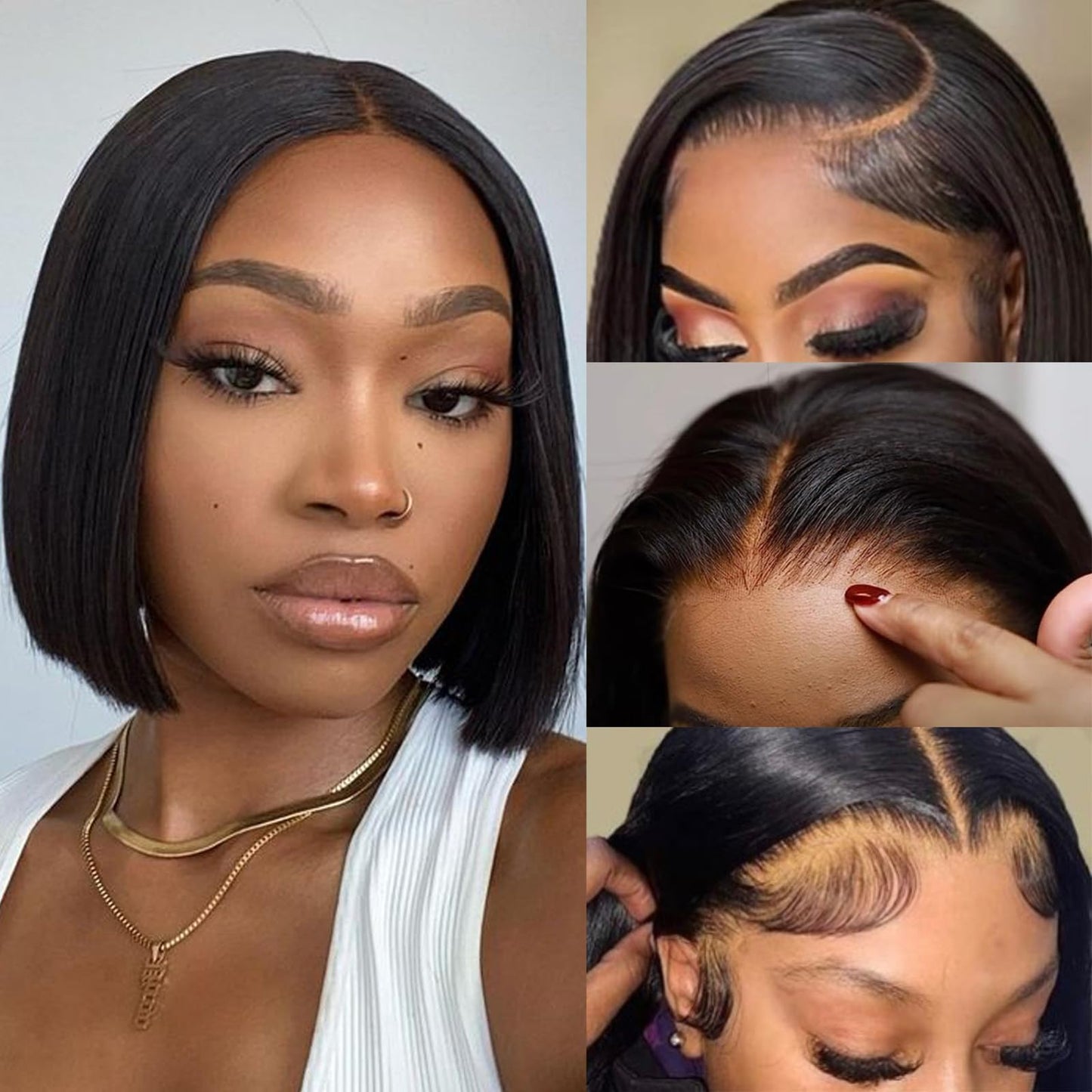 Short Bob Wig Human Hair 13x4 HD Transparent Lace Front Wigs Human Hair Pre Plucked with Baby Hair Glueless Wigs Human Hair 180% Density Straight Frontal Lace Wigs for Women Natural Color 8 Inch