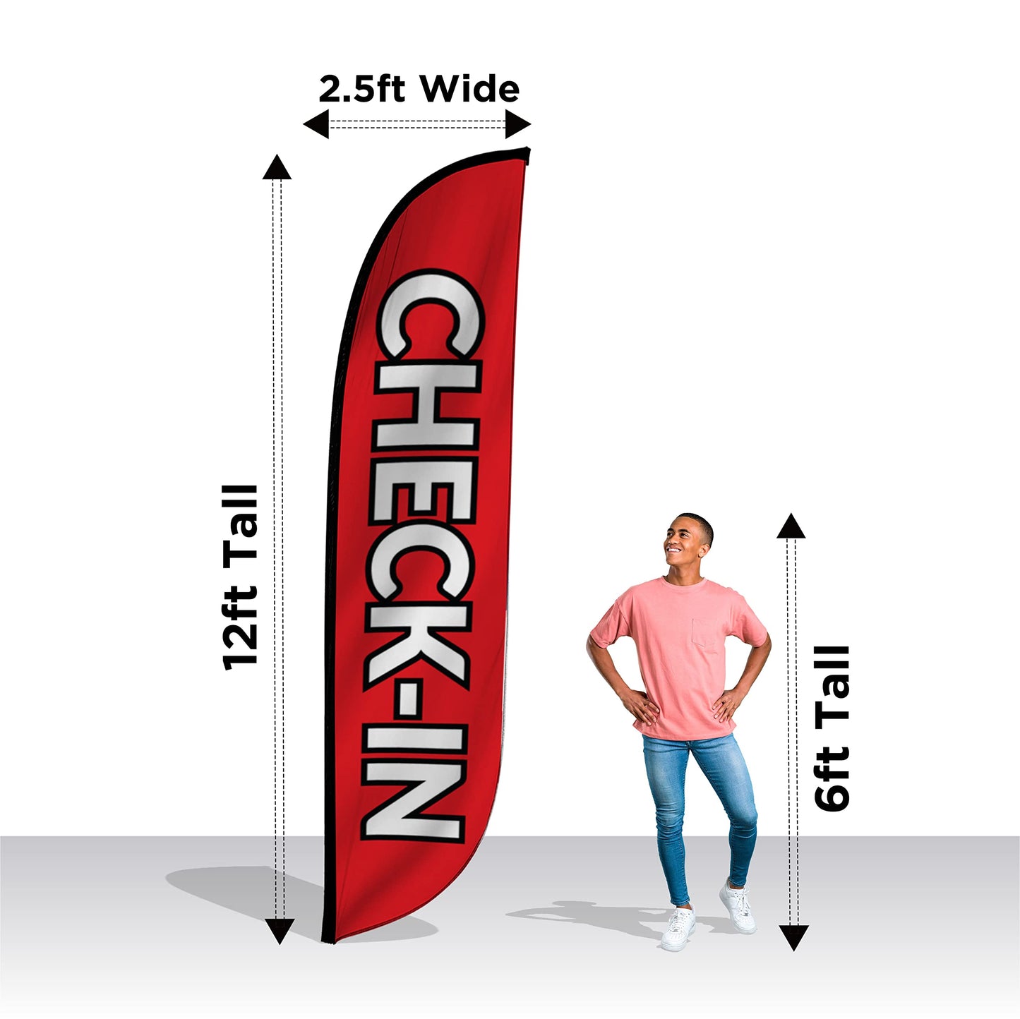LookOurWay Marathon Event Race Themed Feather Flag Bundle 3-Pack - 12 Feet Tall Advertising Flag Banner for Race Events Promotion - Swooper Flag Attachments Only, No Poles (Start, Finish, Check-In)