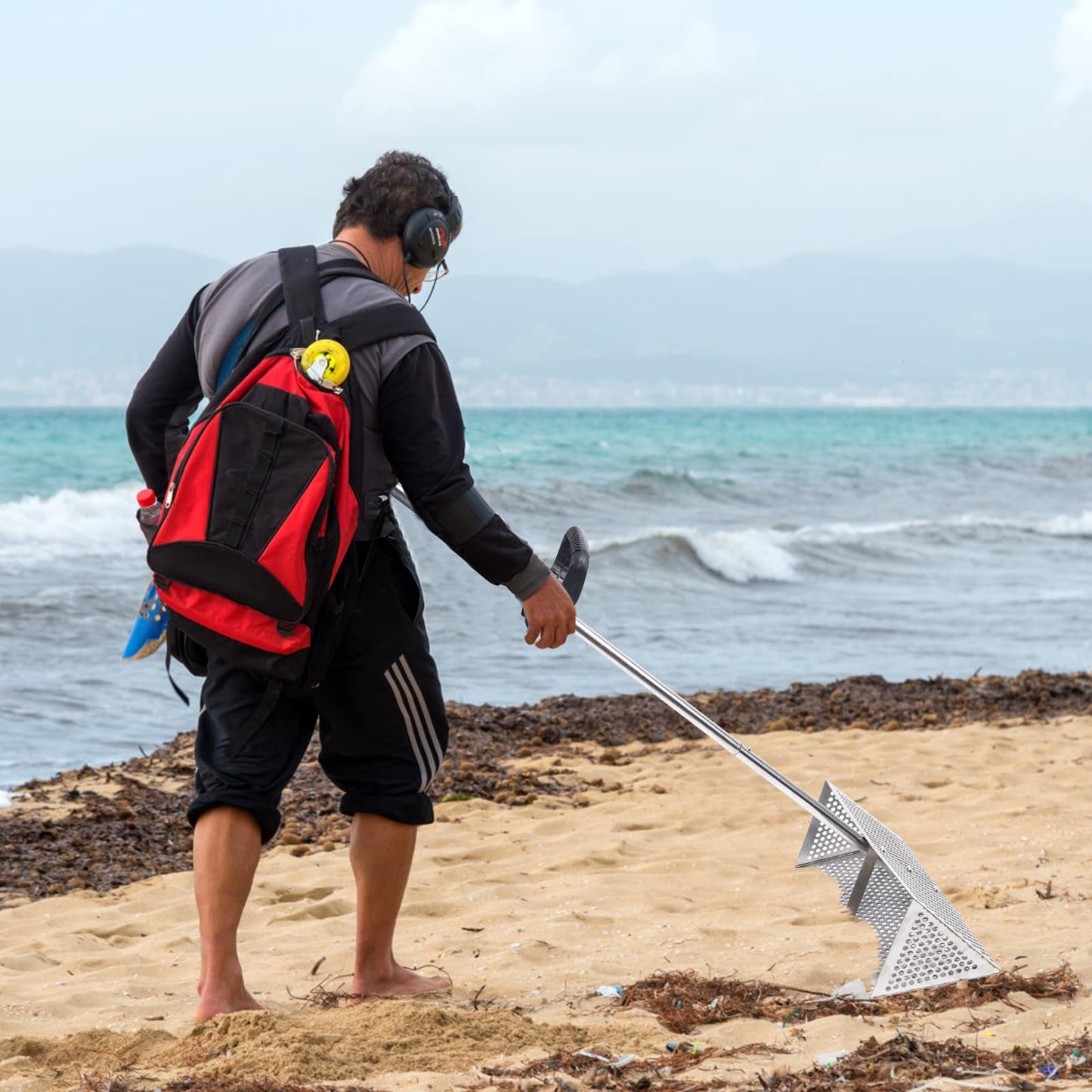 AshKiz Sand Flea Rake, Detachable Sand Flea Rake, The Shark Tooth Screen Comes with A 16-Inch-Wide Drain Screen with A 51-Inch Handle(Water Bucket not Included)