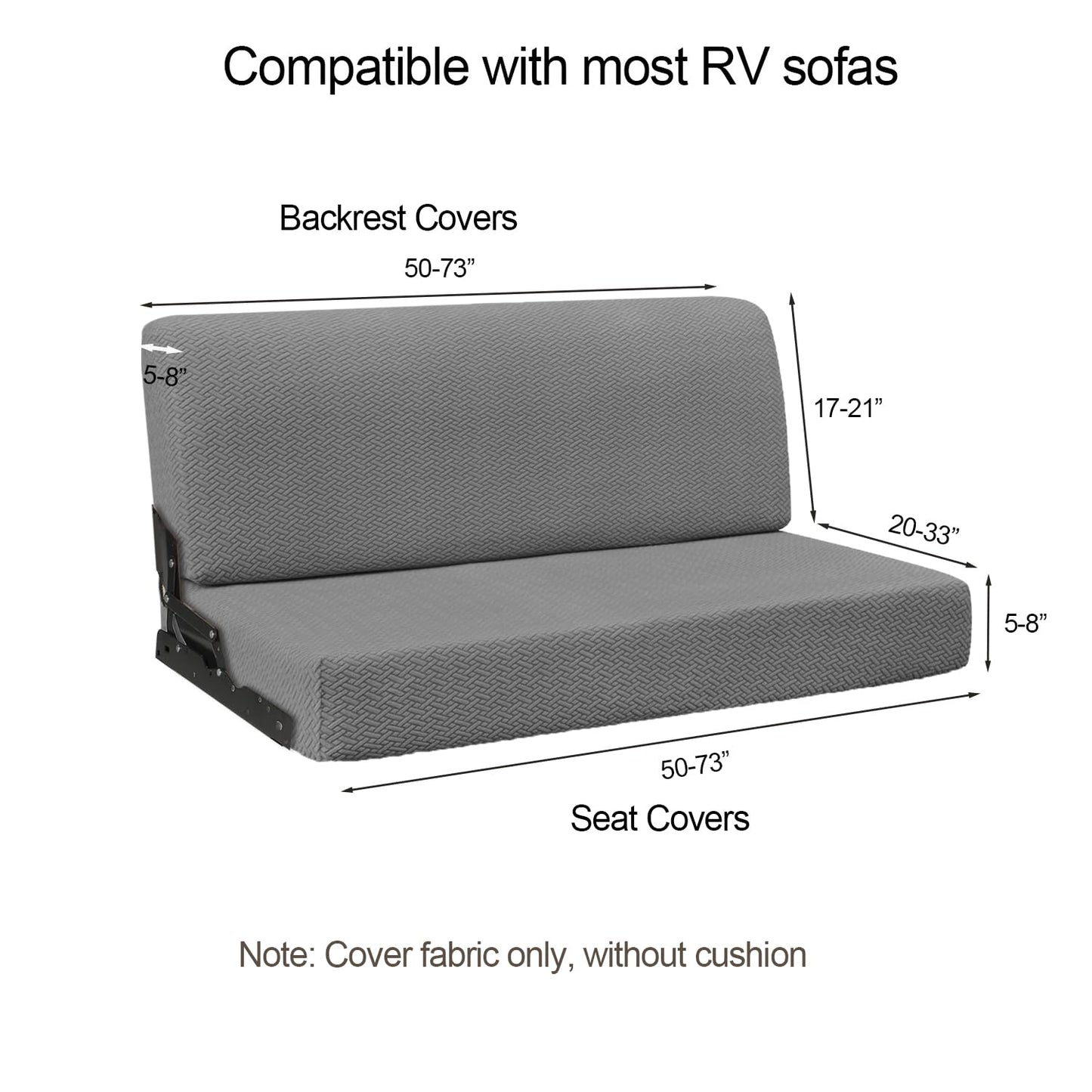 RV Couch Covers for Sofa Bed - 2-Piece Stretchable Backrest & Seat Covers for Jackknife Sleeper Sofas (Grey)