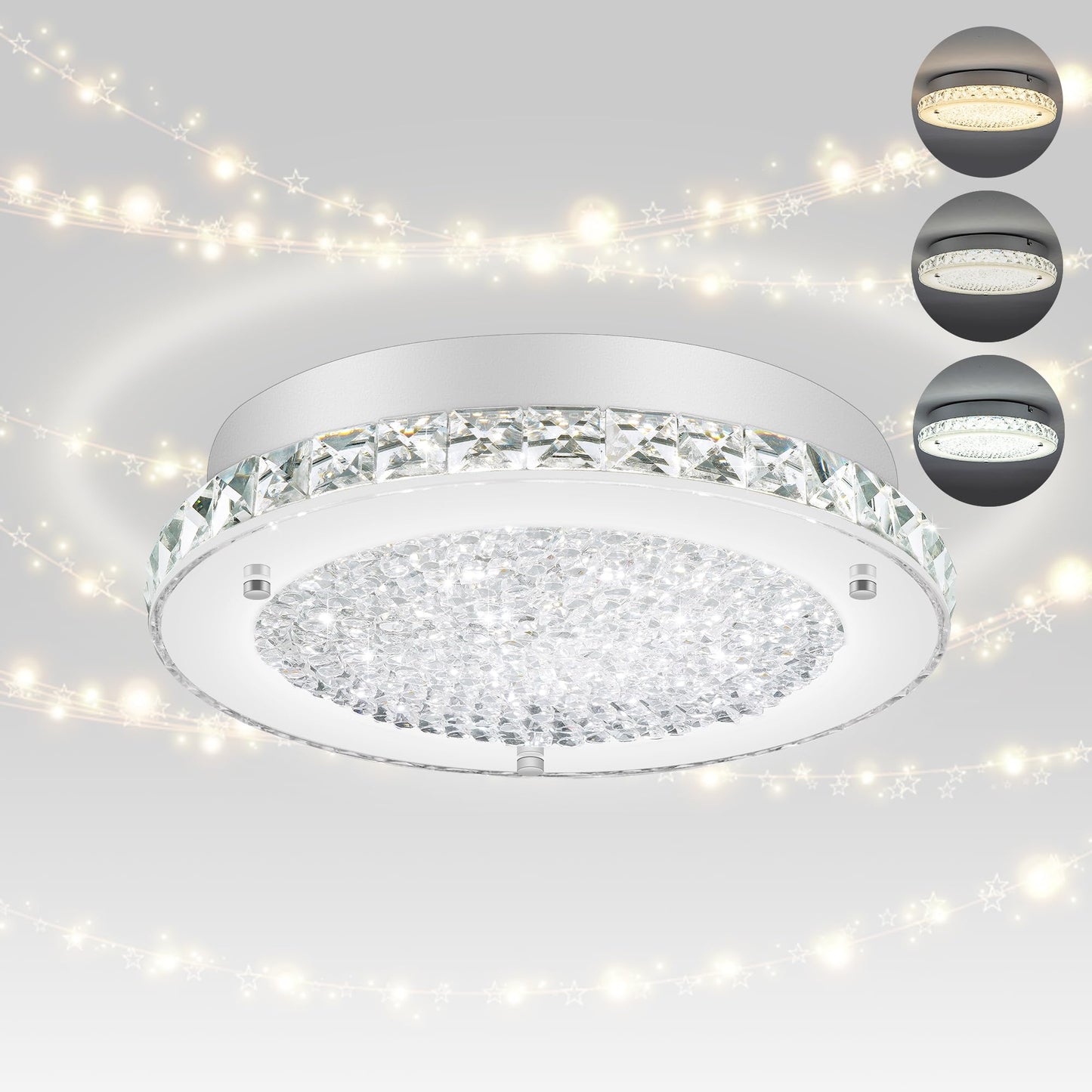 DHK wot Crystal Flush Mount Ceiling Light 3000/4000/5000K Modern Crystal Light Fixtures Ceiling Mount for Bathroom Hallway Porch Laundry Room Cloakroom 11", LED, Dimmable