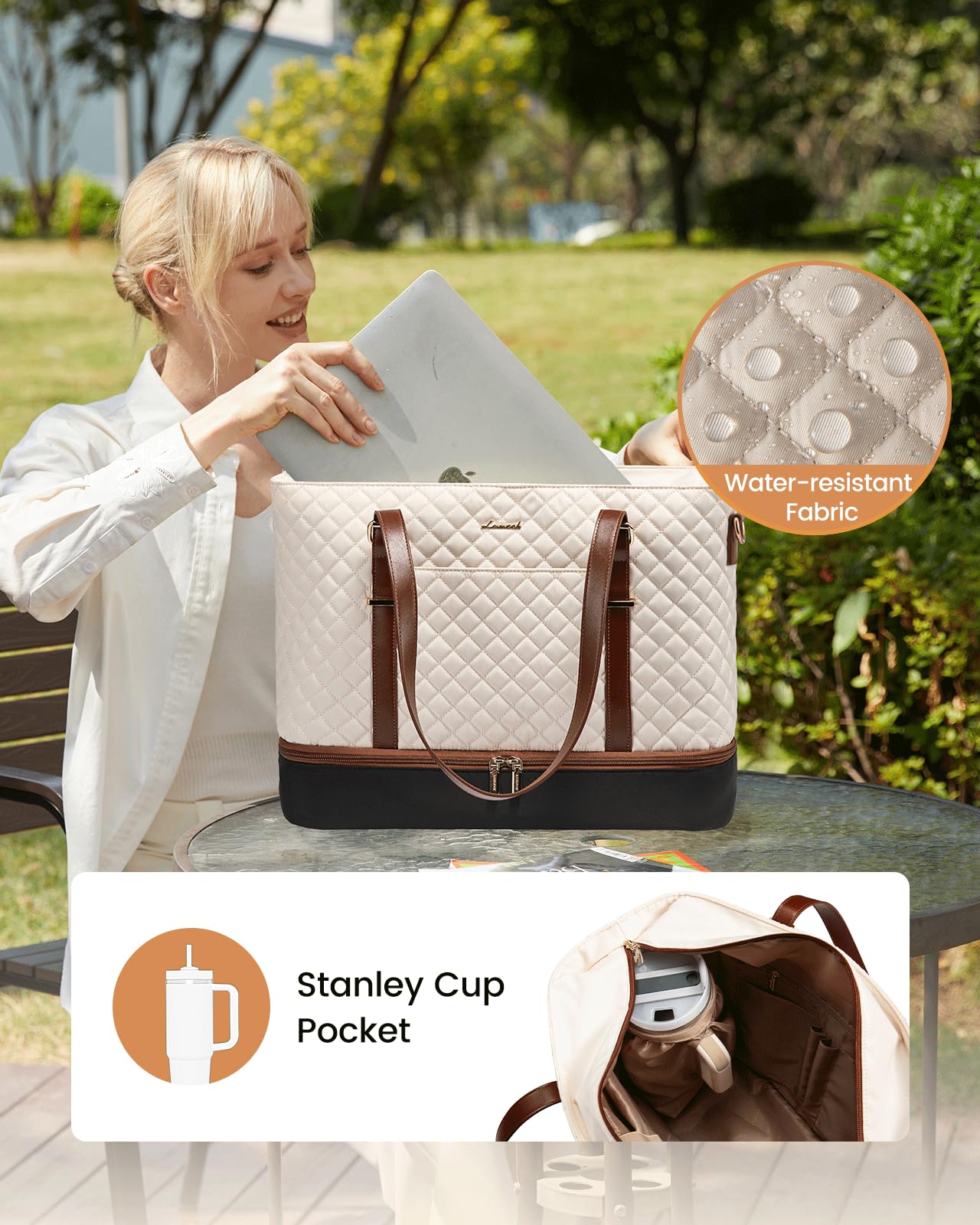 LOVEVOOK Lunch Tote Bag for Women, 15.6 Inch Laptop Work Bag With Lunch Compartment & Large Cup Holder, Lightweight Work Briefcase for Travel, Bussiness, Teacher