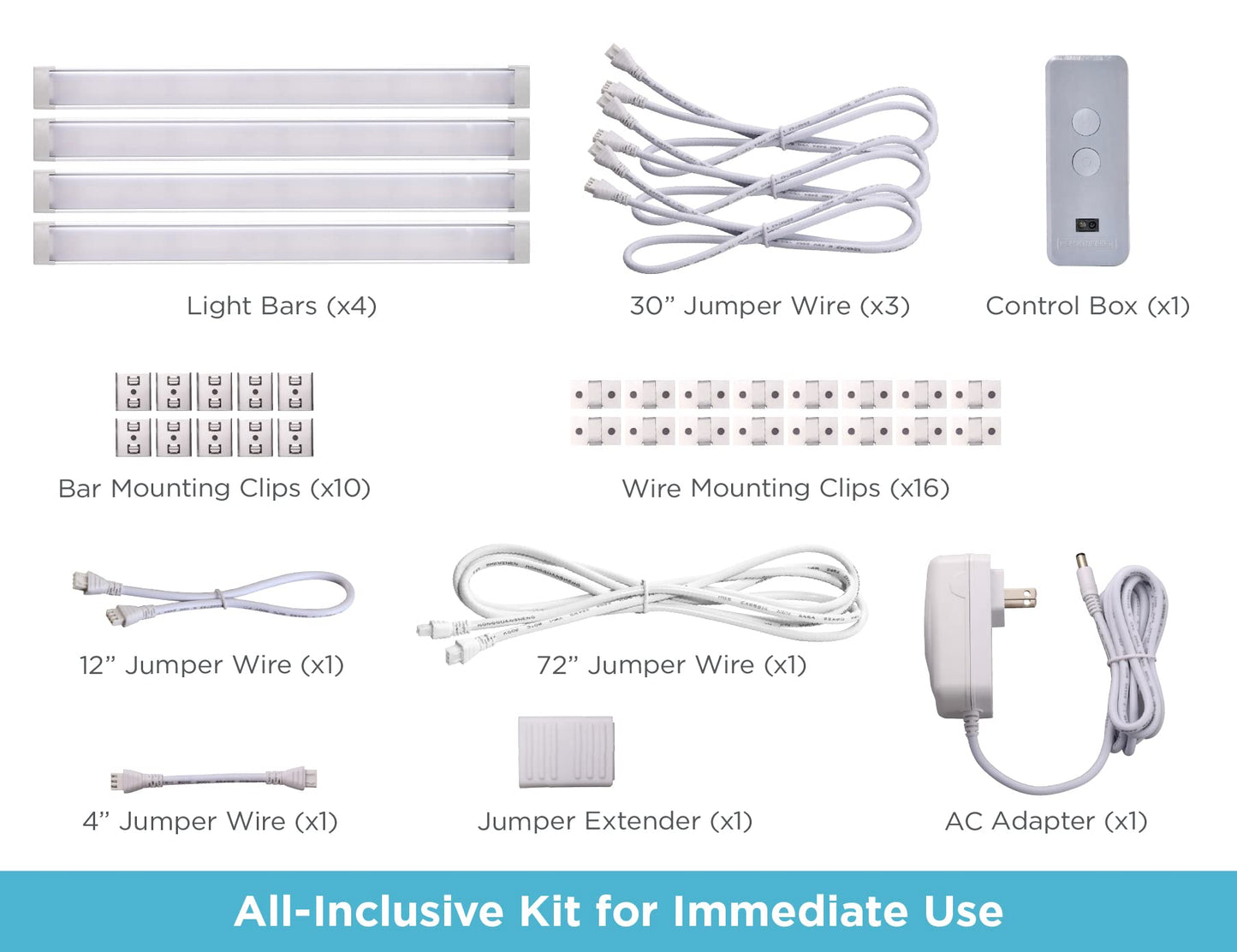 BLACK+DECKER Compatible with Alexa Smart LED Under Cabinet Lighting Kit, Motion Sensor, Dimmable , 3 Color Settings, For Kitchen, Cabinets and Closets, (4) 9" Bars, White, A Device