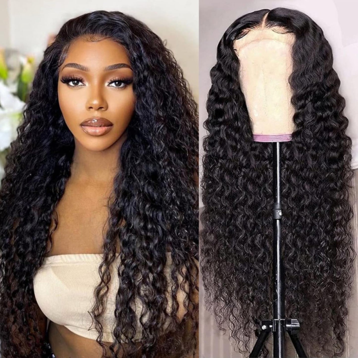 Jasperel Deep Wave Lace Front Wig Human Hair Hd Transparent Lace Front Wigs for Black Women Wet and Wavy Glueless Wigs Curly Human Hair Pre Plucked Bleach Knots Natural Color 22 Inch