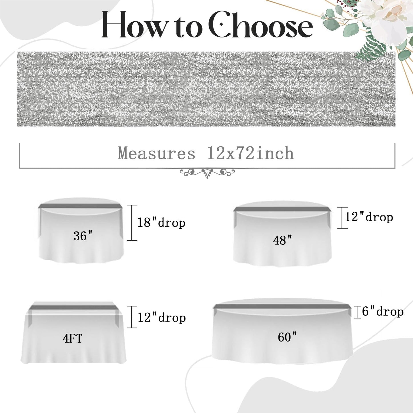 Aormenzy 12 Pack Silver Sequin Table Runner 12" x 72", Glitter Sparkle Sequin Runners for Birthday Party Wedding Banquet & Baby Shower, Party Table Decorations Supplies