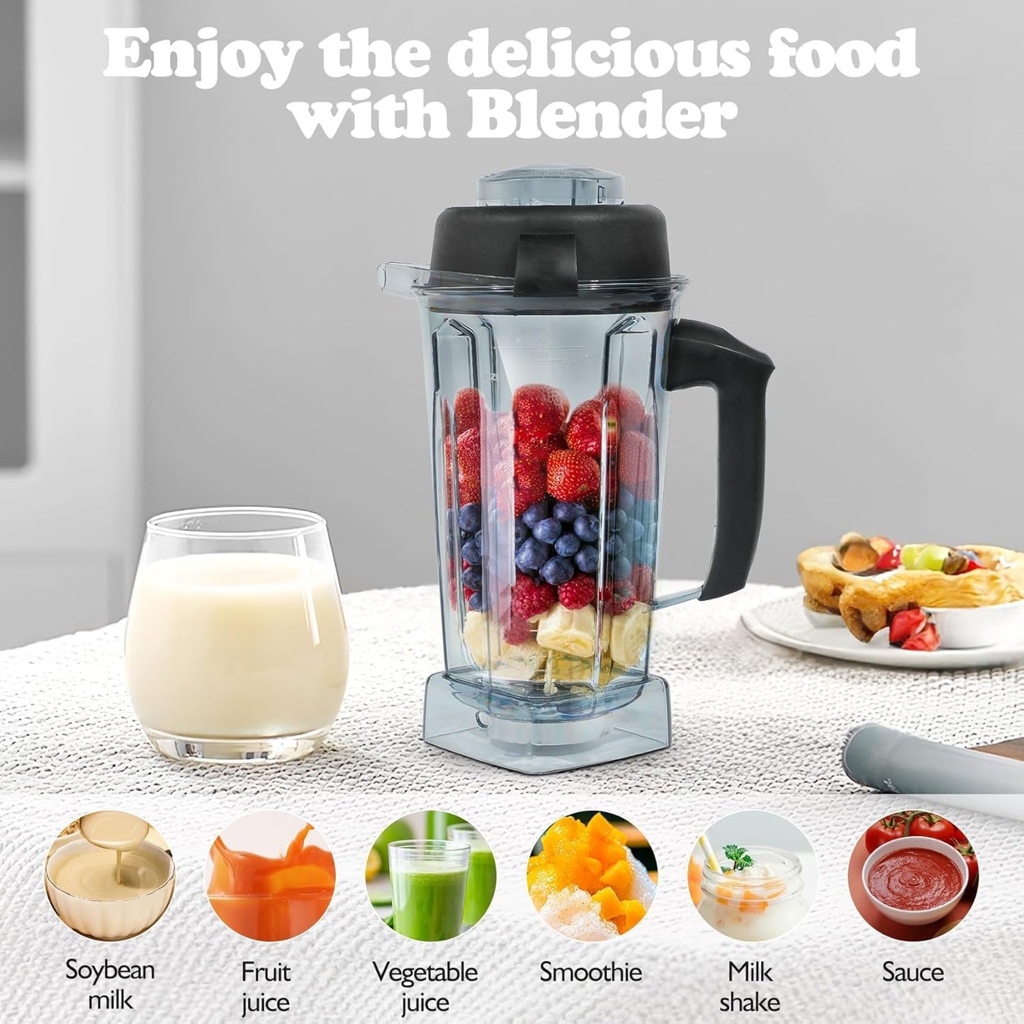 Deuovht Blender Pitcher 64oz,Replacement Pitcher for 5200 5300 6300 7500 VM0197 VM0101 VM0100 VM0103 E310 Classic Explorian Commercial Professional Series Blender Container,5 Years Warranty
