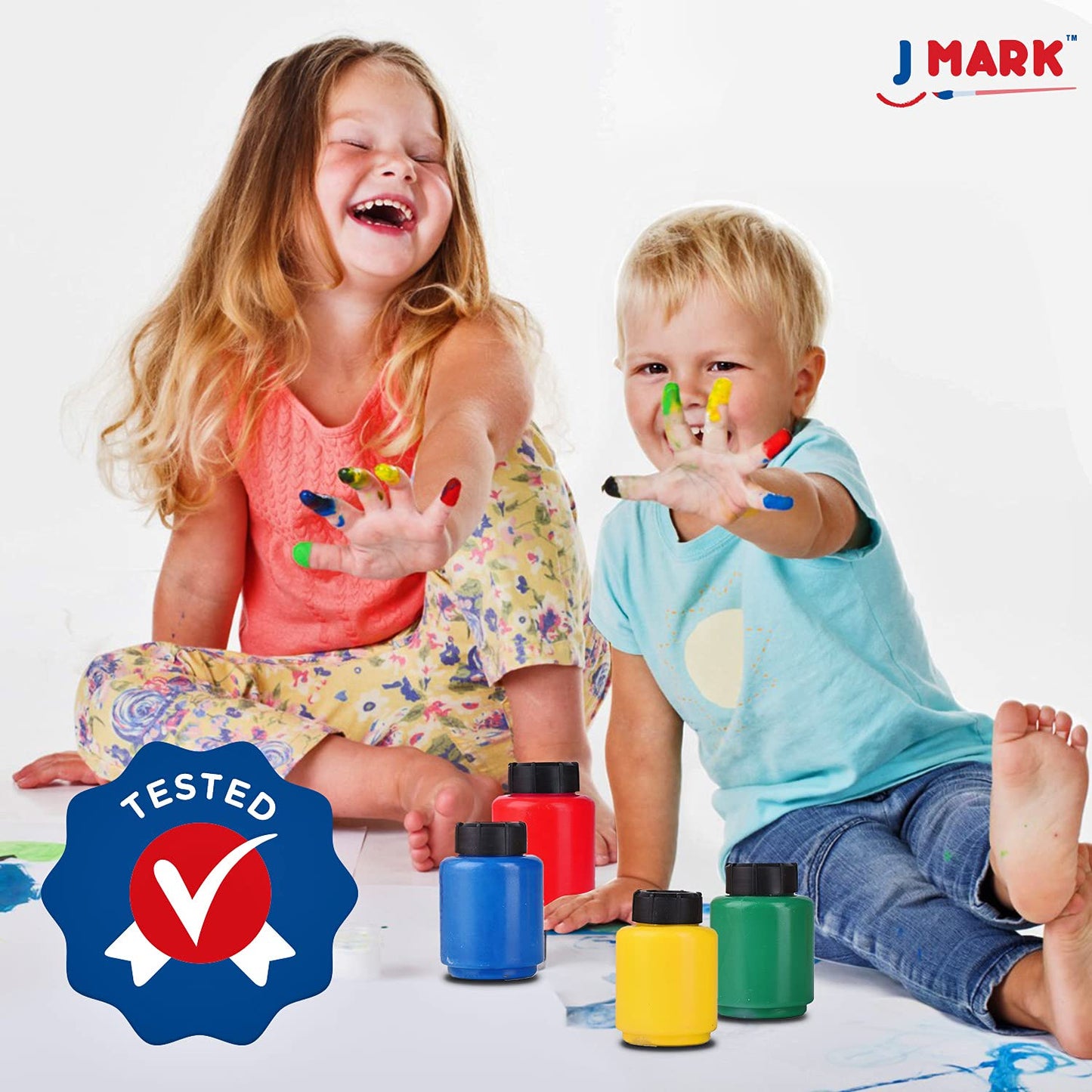 J MARK Complete Toddler Painting Set – 38-Piece Washable Non-Toxic Tempera Paint Set for Toddlers, Includes Art Smock, Toddler Painting Paper, Brushes, Painting Tools and More