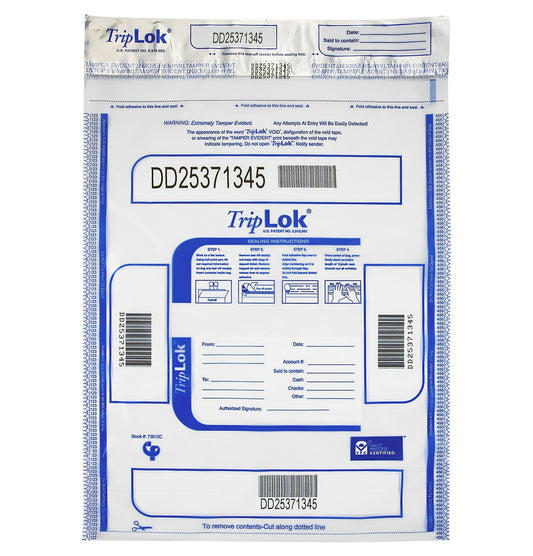 ControlTek TripLok Tamper-Evident Deposit Bags, Clear, 12" x 16", 100 Bags