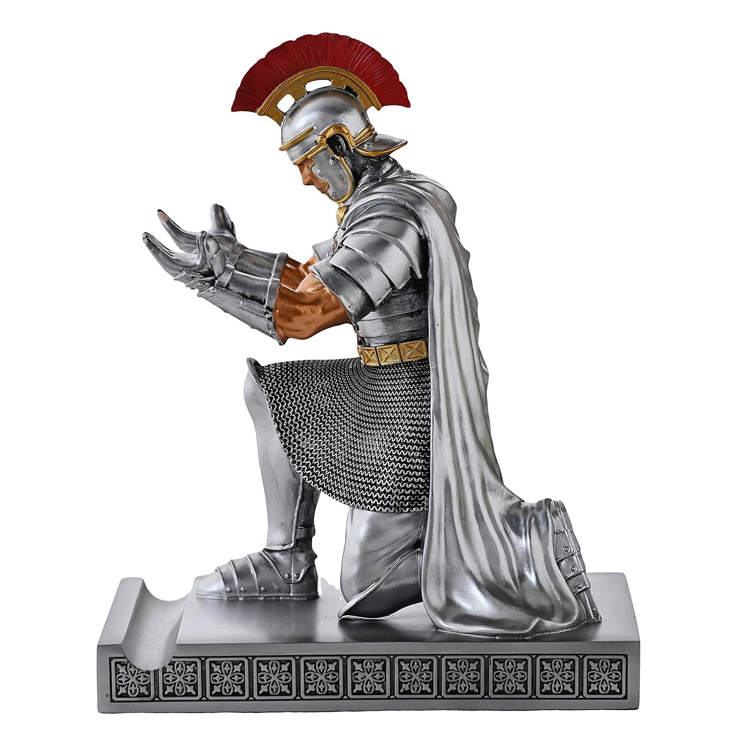CYXStar Roman Praetorian Prefect Warrior Knight Pen Holder Desk Ornament Resin Praetorian Guard Mobile Phone Stand Desk Accessories and Organizer For Office with a Letter Opener (Silver)