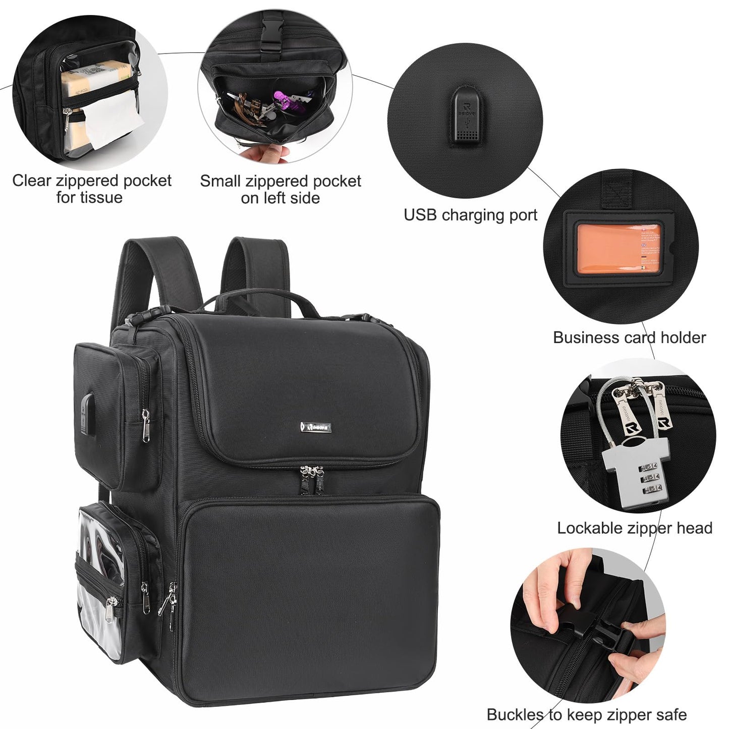 Relavel Hair Tools Travel Bag with 6 Pcs Clear Bags, Hair Stylist Backpack Hairdresser Cosmetology Bag, Heat Insulation Full Layer for Curling Iron, Hair Straightener, Travel Accessories Train Case