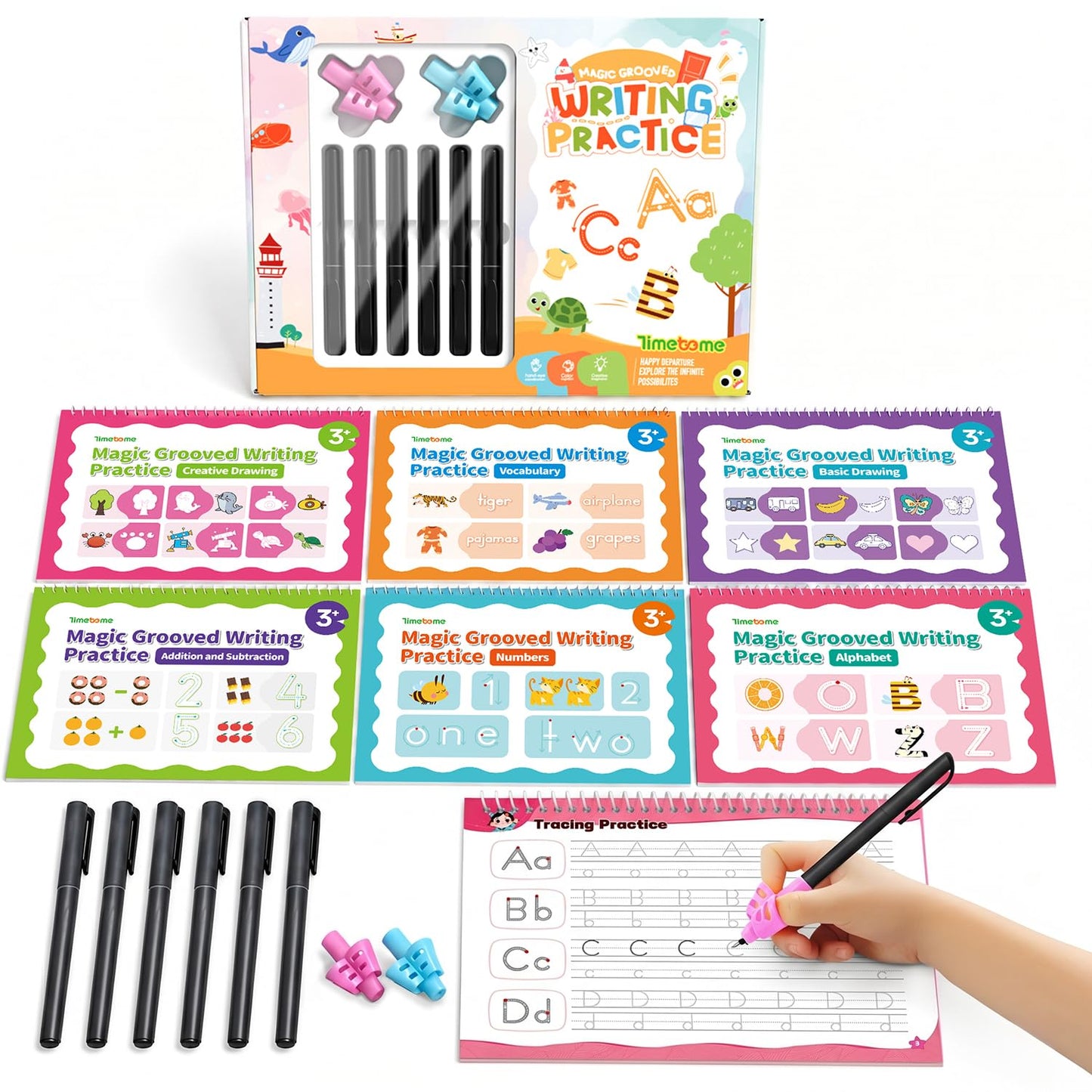 Timetome Large Magic Grooved Writing Practice for Kids 3-5, Grooved Writing Books for Kids 6-8, Handwriting Practice Ages 5-7, Preschool Learning Activities (Practice 6-Books)