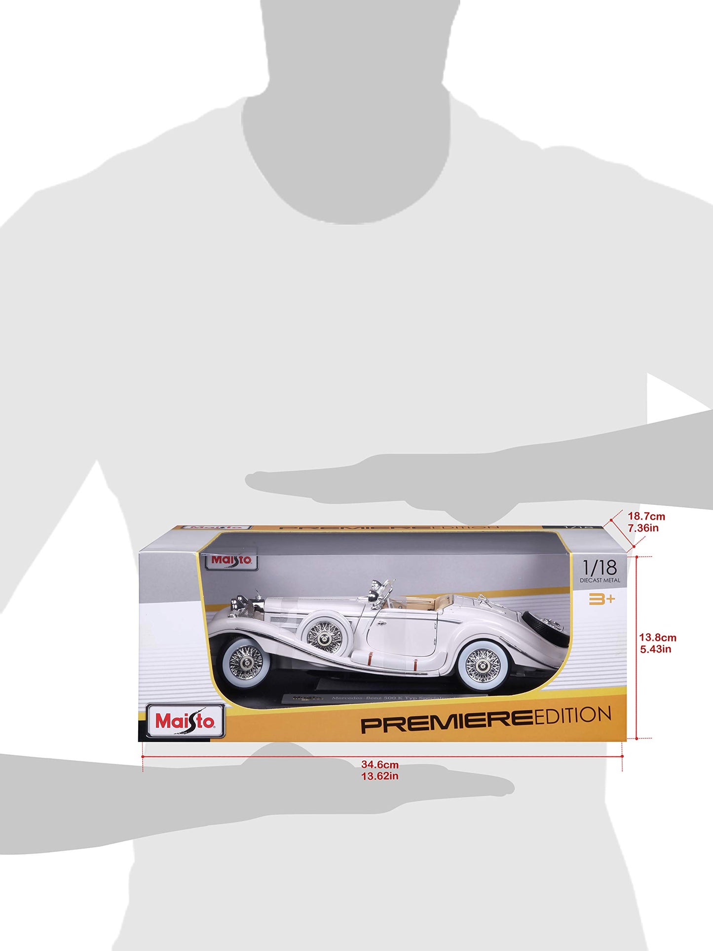 Maisto Plastic 1:18 Scale 1936 M-B 500 K Type Specialroadster Diecast Vehicle , White