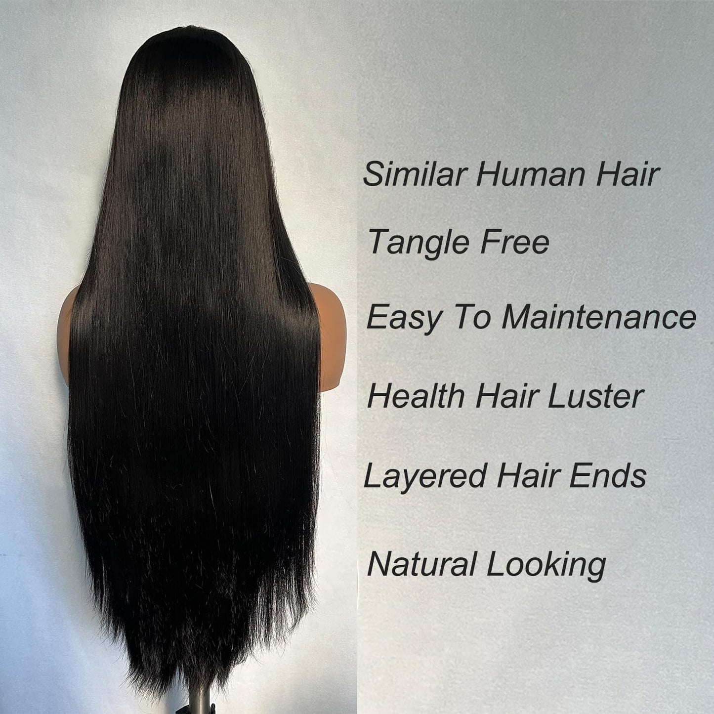 SOKU 13x6 Synthetic Lace Front Wigs,32 Inch Long Straight Wigs Pre Plucked,Free Part Natural Black Lace Frontal Wigs with Baby Hair for Women,Put On Go Glueless Wig Beginner Friendly