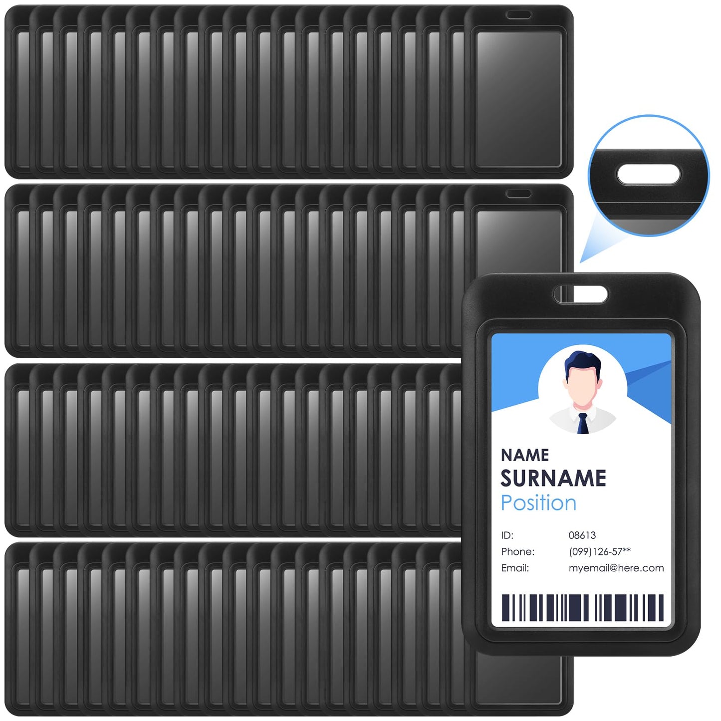 Eaasty 80 Pcs Hard Plastic ID Badge Holder Vertical Slide Open Card Case Black Name Tag Holders Badge Sleeve ID Case Protector with Clear Window for Nurses Office Credit Cards