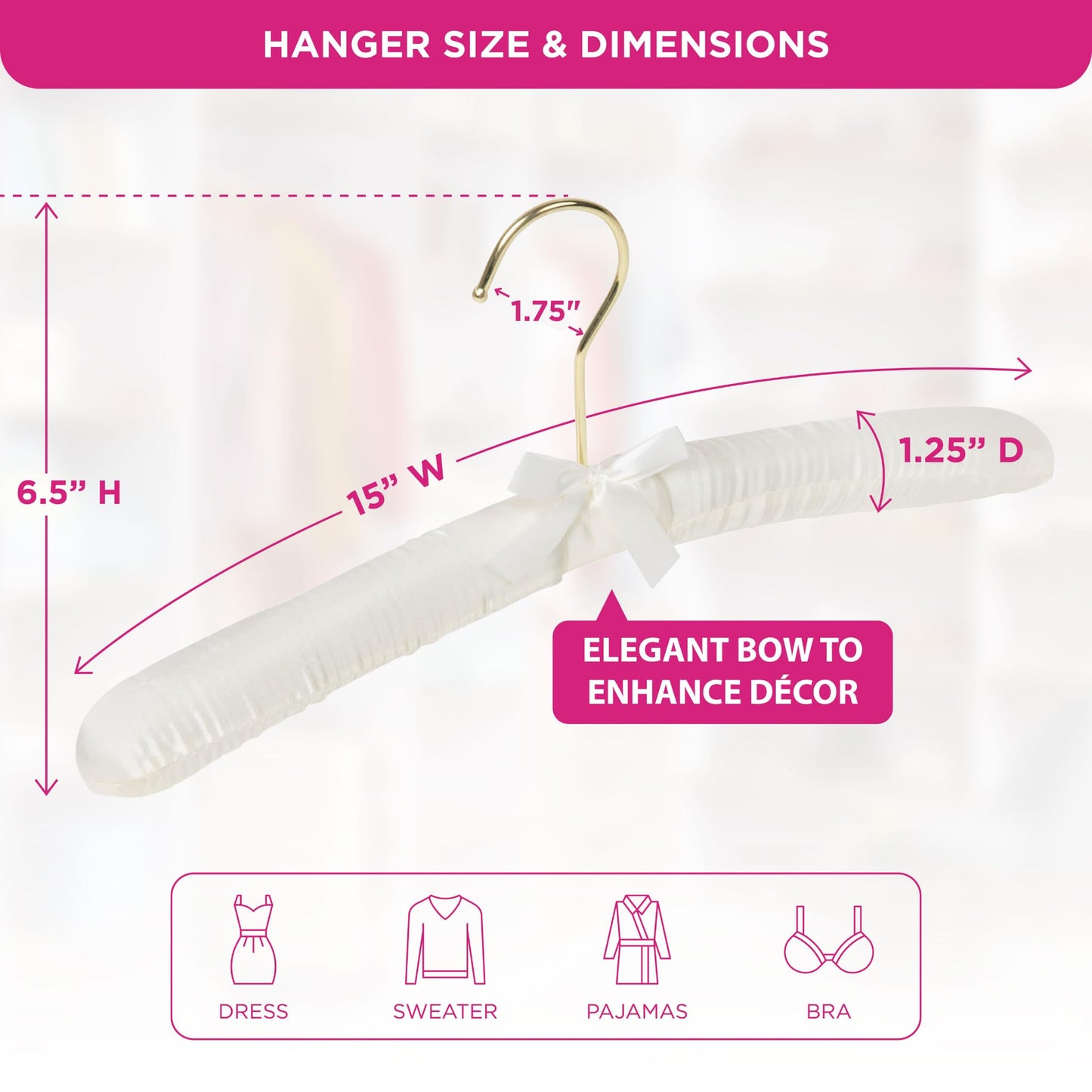 Padded Clothing Fabric Hangers for Women Clothing - Set of 12 Premium Hangers for Closet, Bride Hanger for Wedding Dress, Sweater - Ivory