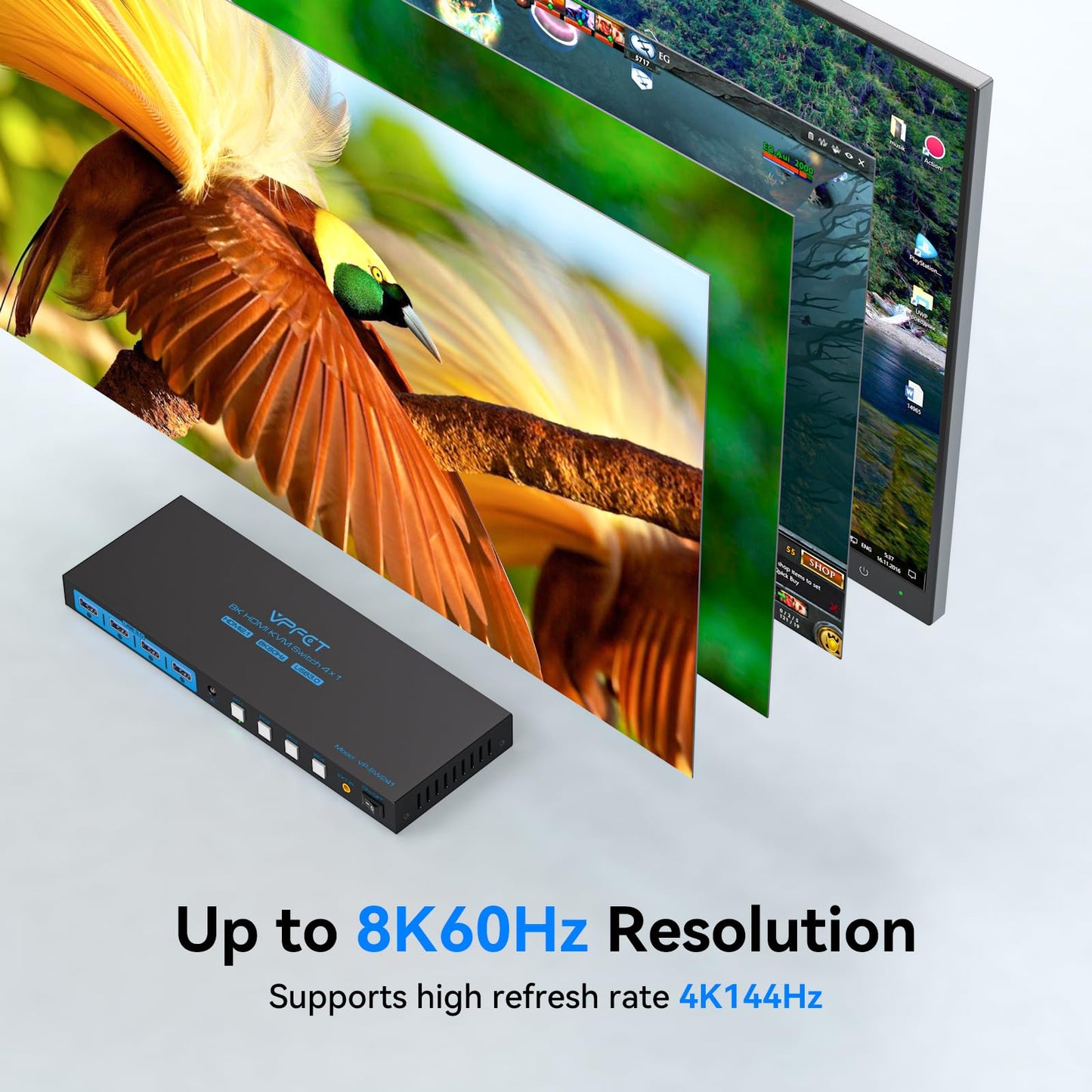 8K@60HZ HDMI KVM Switch 4 Computers 1 Monitor USB3.0 4K120Hz 4 Port KVM Switches for 4 PCs Share 1 Monitor and 4 USB Devices, Such as Keyboard Mouse Printer, with Controller and 4 USB Cables