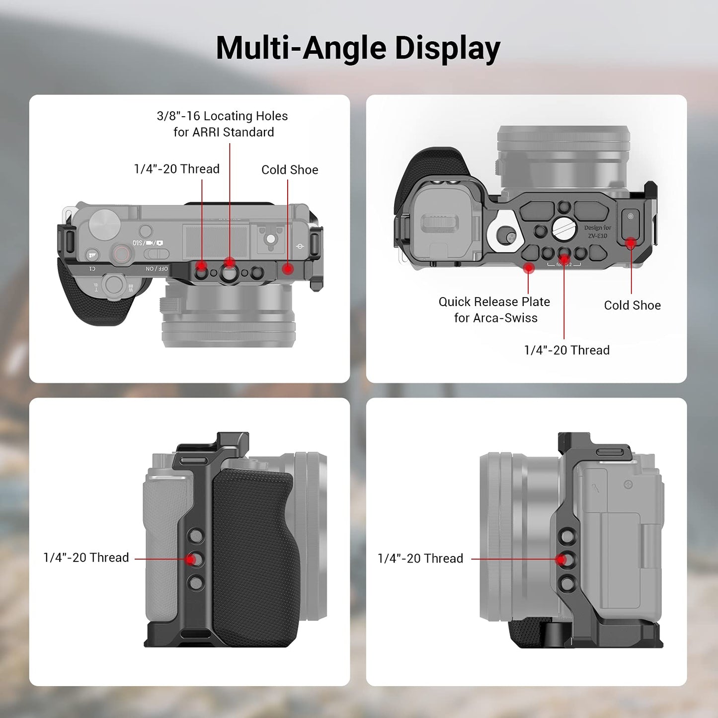 SMALLRIG ZV-E10 Cage with Silicone Handle and Built-in Threaded Holes, Cold Shoe and Quick Release Plate for Sony ZV-E10