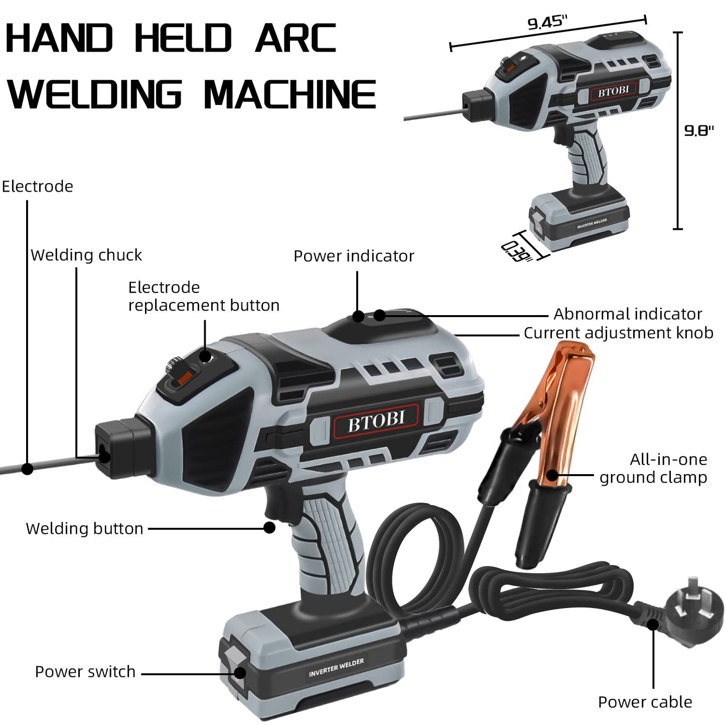 Welding Machine,Portable ARC Welder Machine Gun,IGBT Standing Handheld Welding Machine, 6 variable current adjustment,suitable for 3/32"-1/8" Stick Welder,BTOBI 110V Welder Machine Kit…