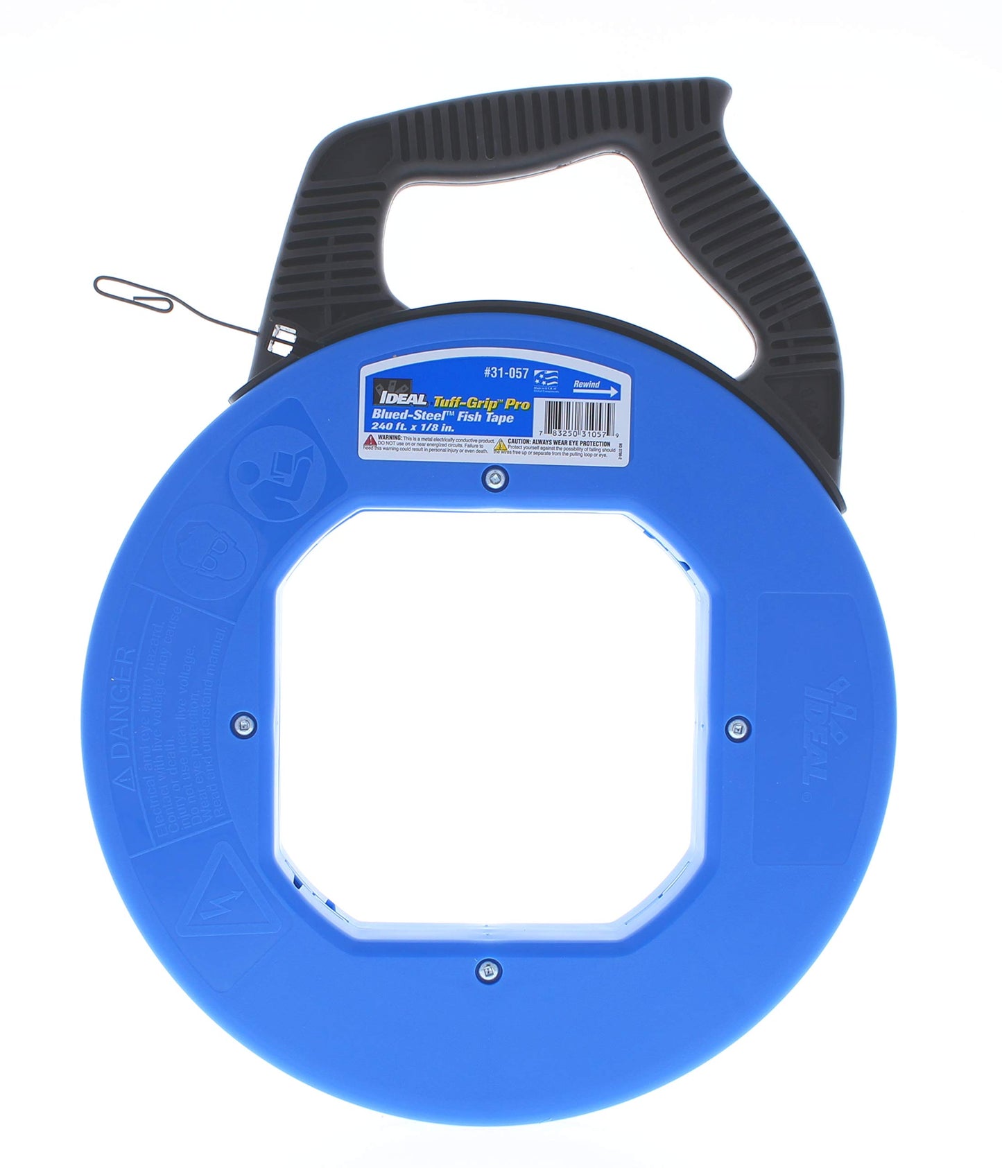 IDEAL Electrical 31-057 Blue Steel Fish Tape 240 ft. Blued Steel Fish Tape w/ Formed Hook & Tuff-Grip Pro Case, Non-Oily Finish, Laser Etched Increments
